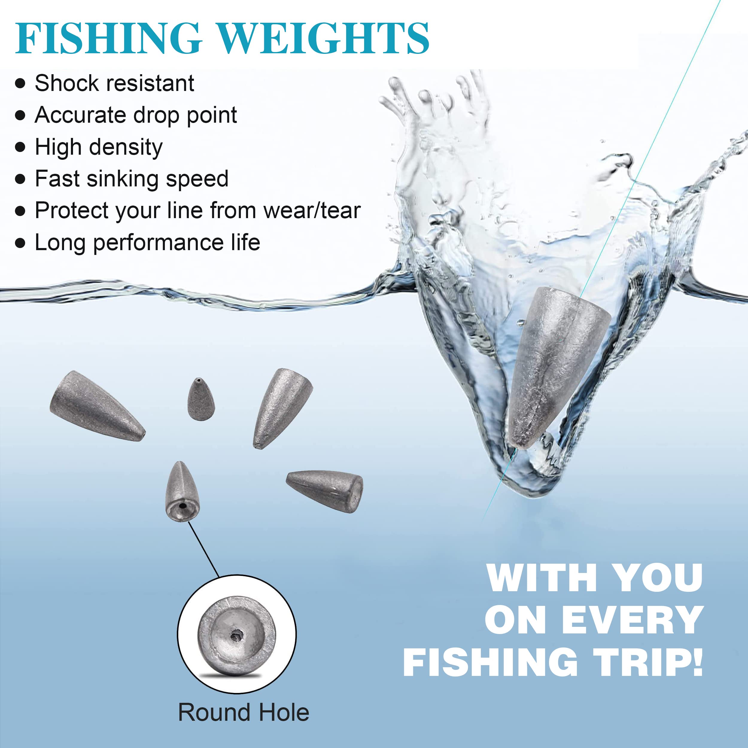 OROOTL 83pcs Bullet Fishing Sinkers Weights Kit - Worm Weights Set for Bass Fishing, Texas Rigs & Carolina Rigs - Sliding Sinkers for Freshwater & Saltwater Fishing Gear Tackle - Perfect for Shore Fishing, Boat Fishing, and Kayak Angling