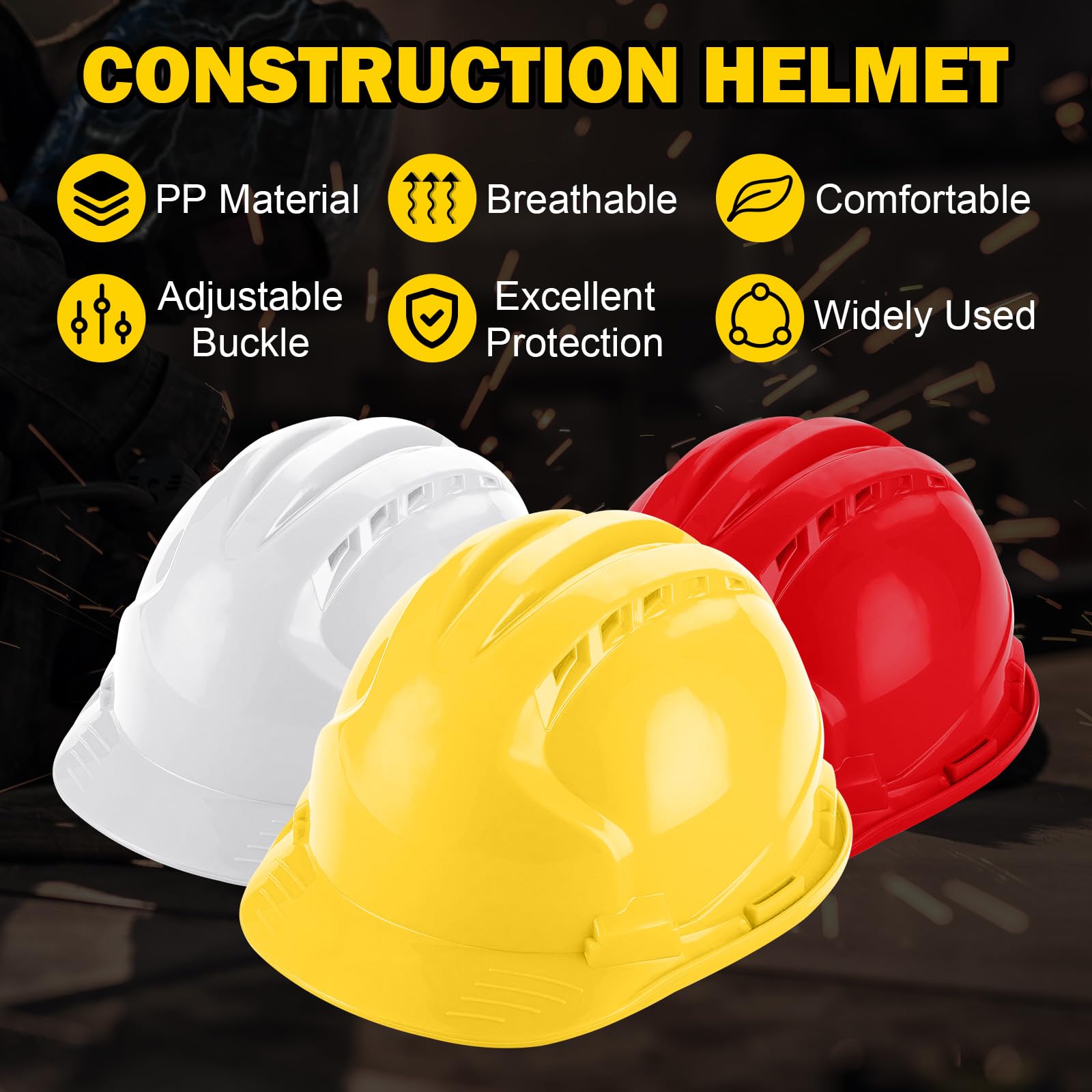 Hard Hat Construction Helmet - ANSI Certified Safety Helmet for Men & Adults - Lightweight, Breathable & Durable for Outdoor Work, Climbing & Labor Protection - Ideal for Construction Workers, Roofers & Industrial Safety