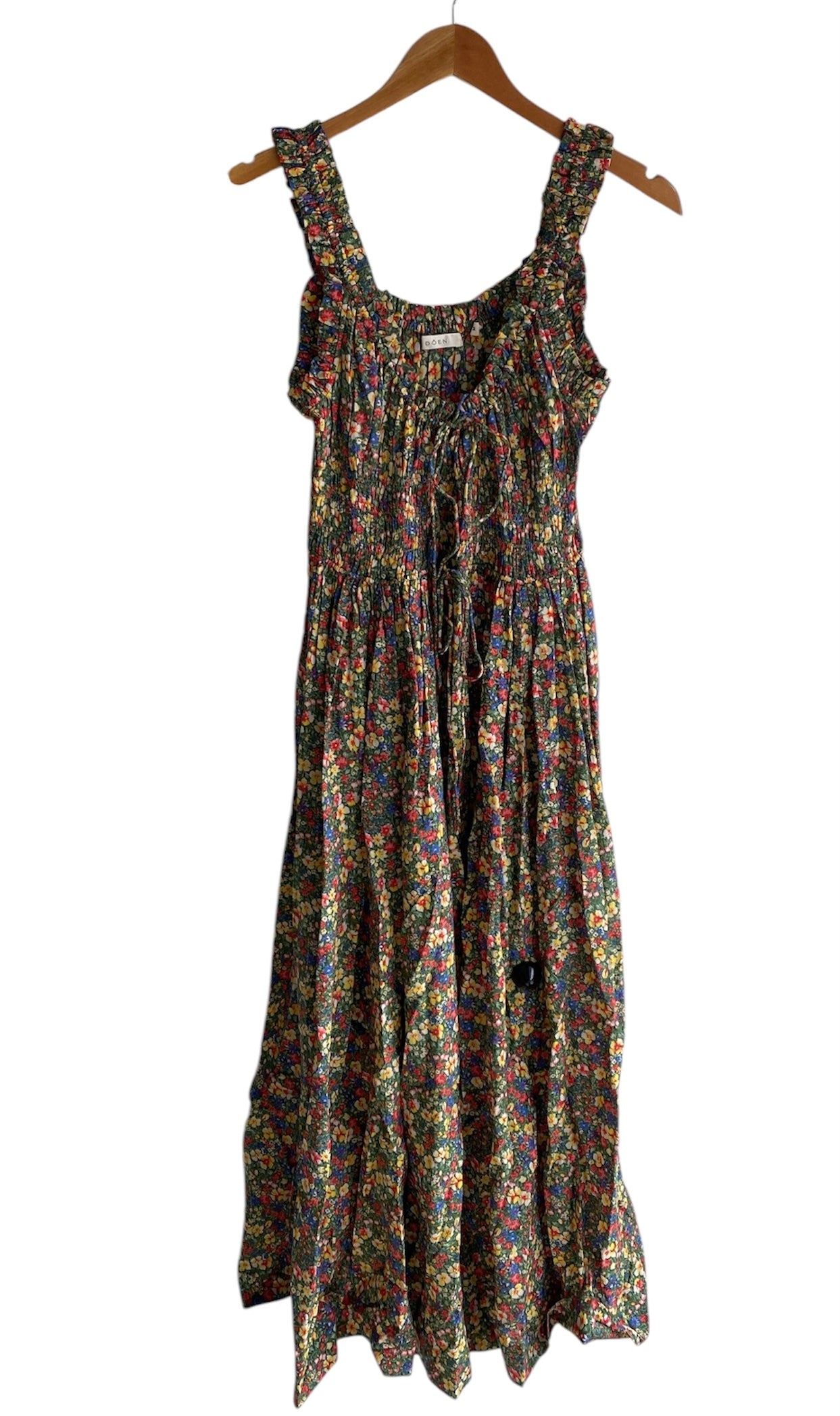 Doen Floral Maxi Dress for Women - Elegant Long Flowy Summer Dress with V-Neck & Ruffle Sleeves - Perfect for Beach Vacation, Wedding Guest, or Date Night