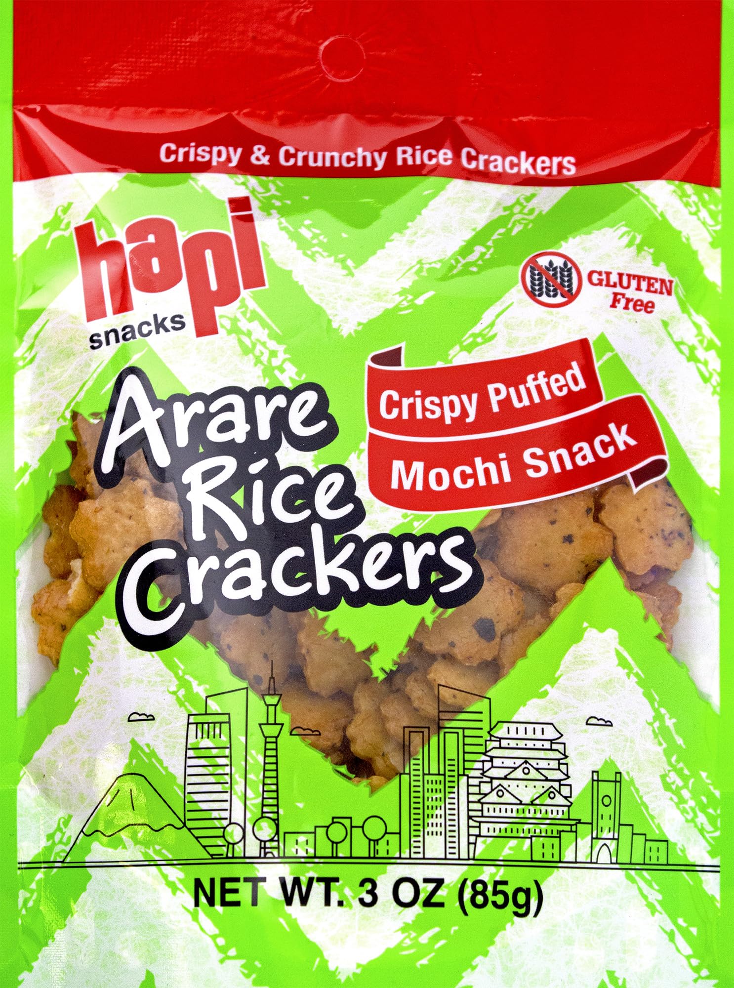 Crunchy Hapi Crispy Puff Mochi Arare Rice Crackers - 3oz (12 Pack) | Japanese Snacks for Parties, Gifts & On-the-Go Snacking