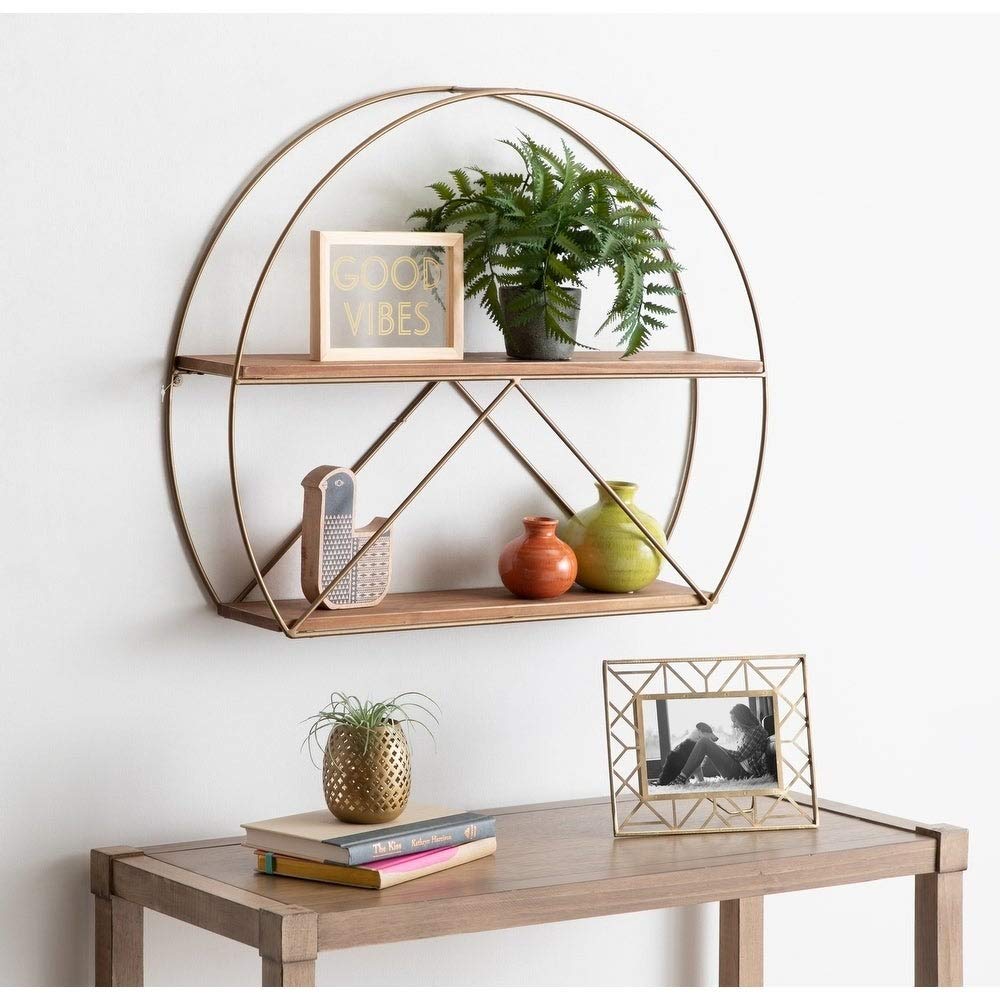 Mid-Century Modern Brown Metal Wall Shelf - Stylish Storage for Living Room, Bedroom & Office Decor