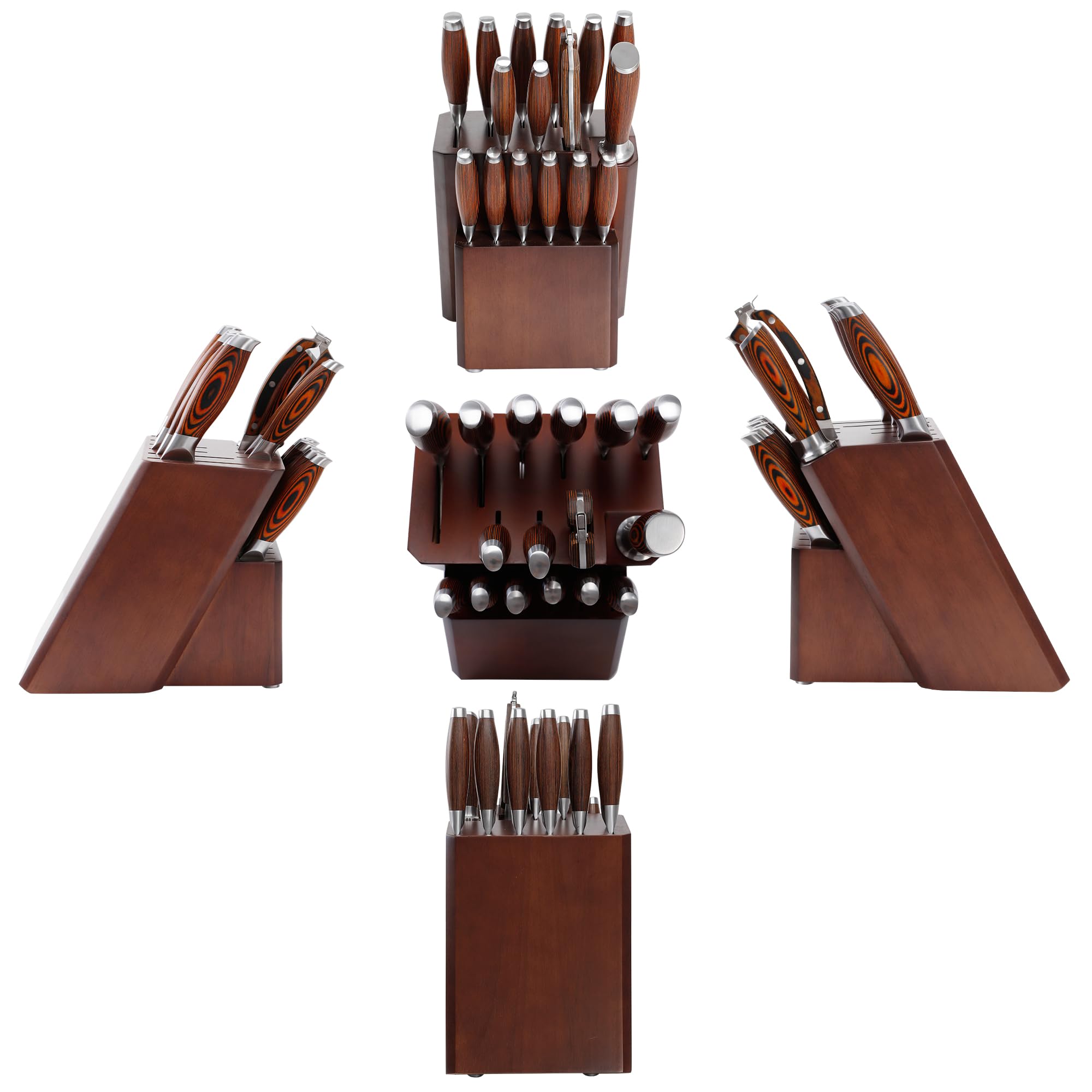 MSY BIGSUNNY 17-Piece German Steel Knife Set with Wooden Block - Professional Kitchen Cutlery Set for Chefs & Home Cooking - Perfect Gift for Weddings & Housewarming