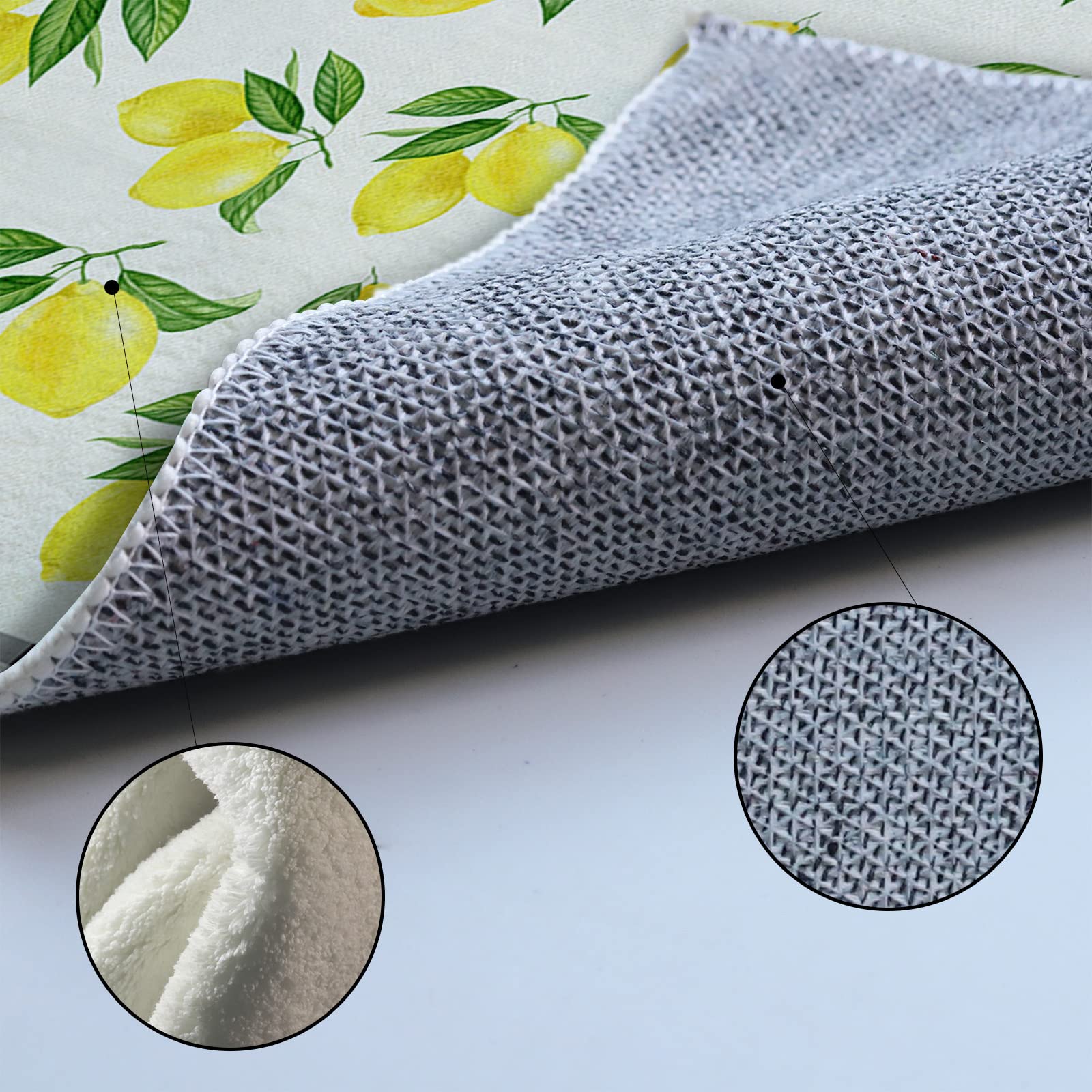 5'x8' Large Non-Slip Area Rug - Farmhouse Lemon Print Plaid Frame Carpet for Bedroom, Living Room, Kitchen, Kids Room | Summer Fruits Design with Burlap Backing | Perfect for Home Decor, Photo Backdrops and Cozy Floor Covering
