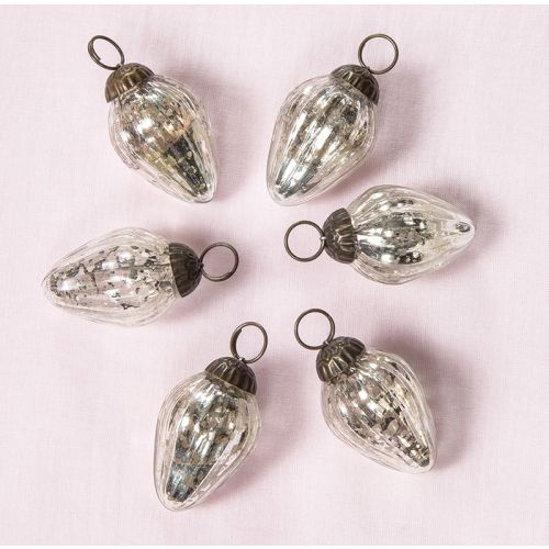 6 Pack Silver Laura Mercury Glass Pine Cone Ornaments - Elegant Christmas Tree Decorations for Holiday Home Decor, Party & Gift Giving