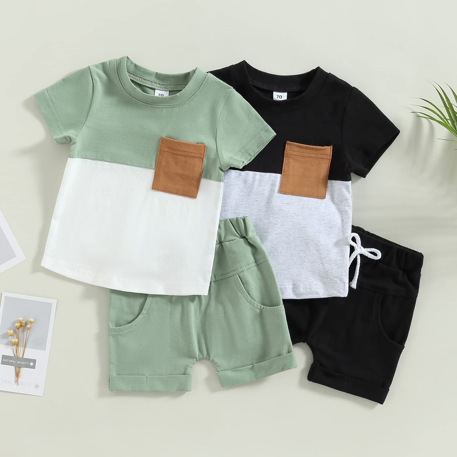 Summer Toddler Clothes Set - Unisex Waffle Knit Outfits with Short Sleeve Pocket Top & Shorts (2PC) | Casual Playwear for Boys & Girls | Perfect for Daycare, Beach & Outdoor Activities