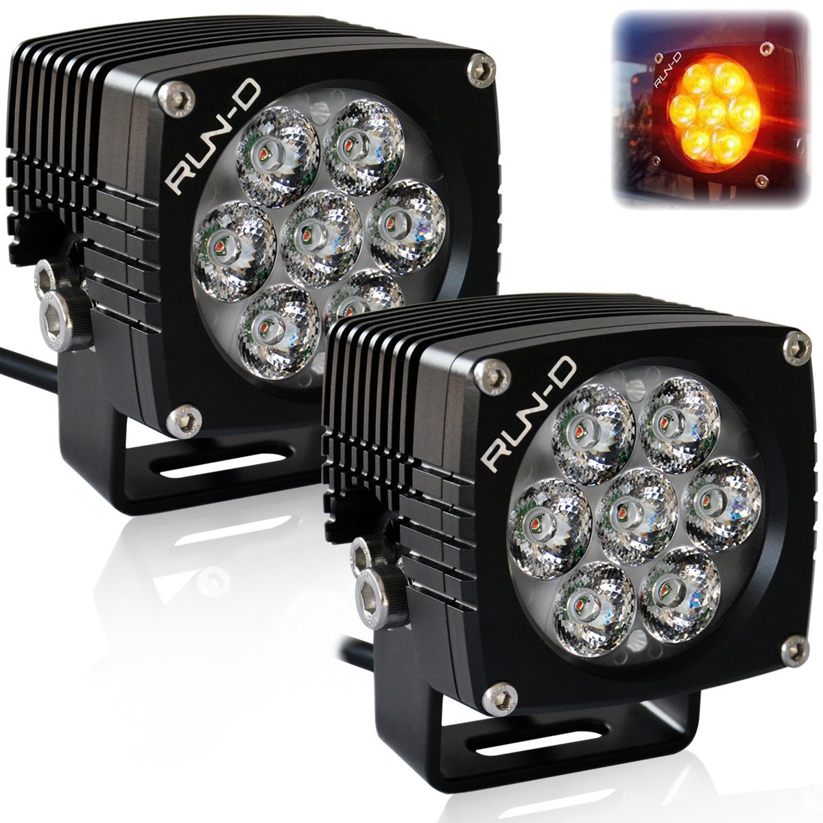 RUN-D Amber Cube LED Driving Lights 3 Inch Off-Road Lights - 1 Pair for Jeep, Truck, ATV & UTV | Waterproof & Durable for Adventure, Camping & Night Driving
