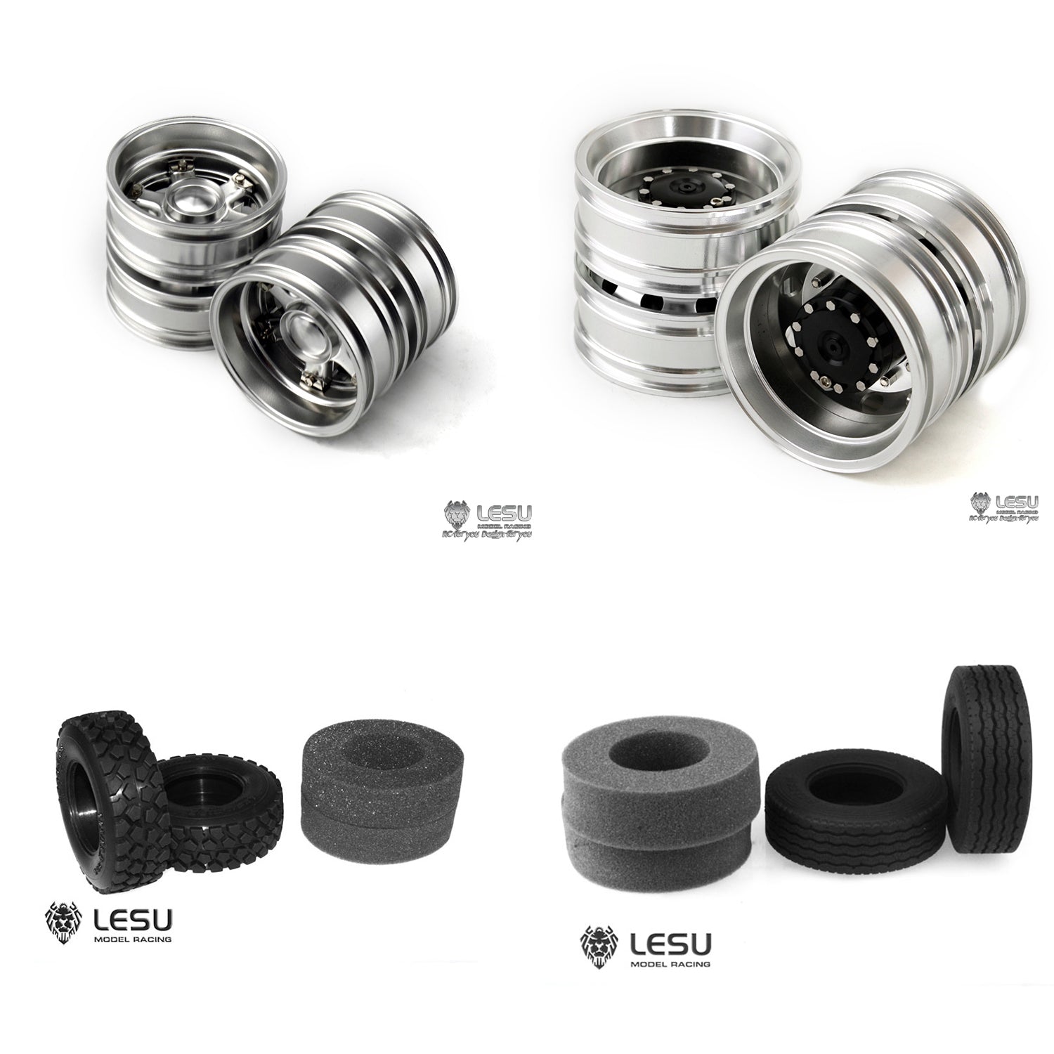Upgraded LESU 1/14 Scale RC Tractor Truck Metal Rear Wheel Hub with Rubber Tires - Compatible with Tamiya King Knight Hauler & DIY Model Cars - Perfect for Off-Road Racing & Heavy-Duty Hauling Scenarios