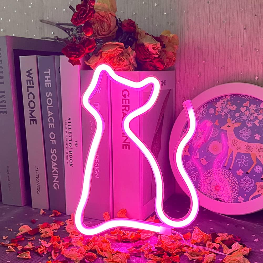 Gatto Neon Sign - USB & Battery Powered Pink Cat Neon Light for Kids Room, Bar, Wedding, Party & Christmas Decor - Perfect for Bedroom, Nursery, and Home Decoration