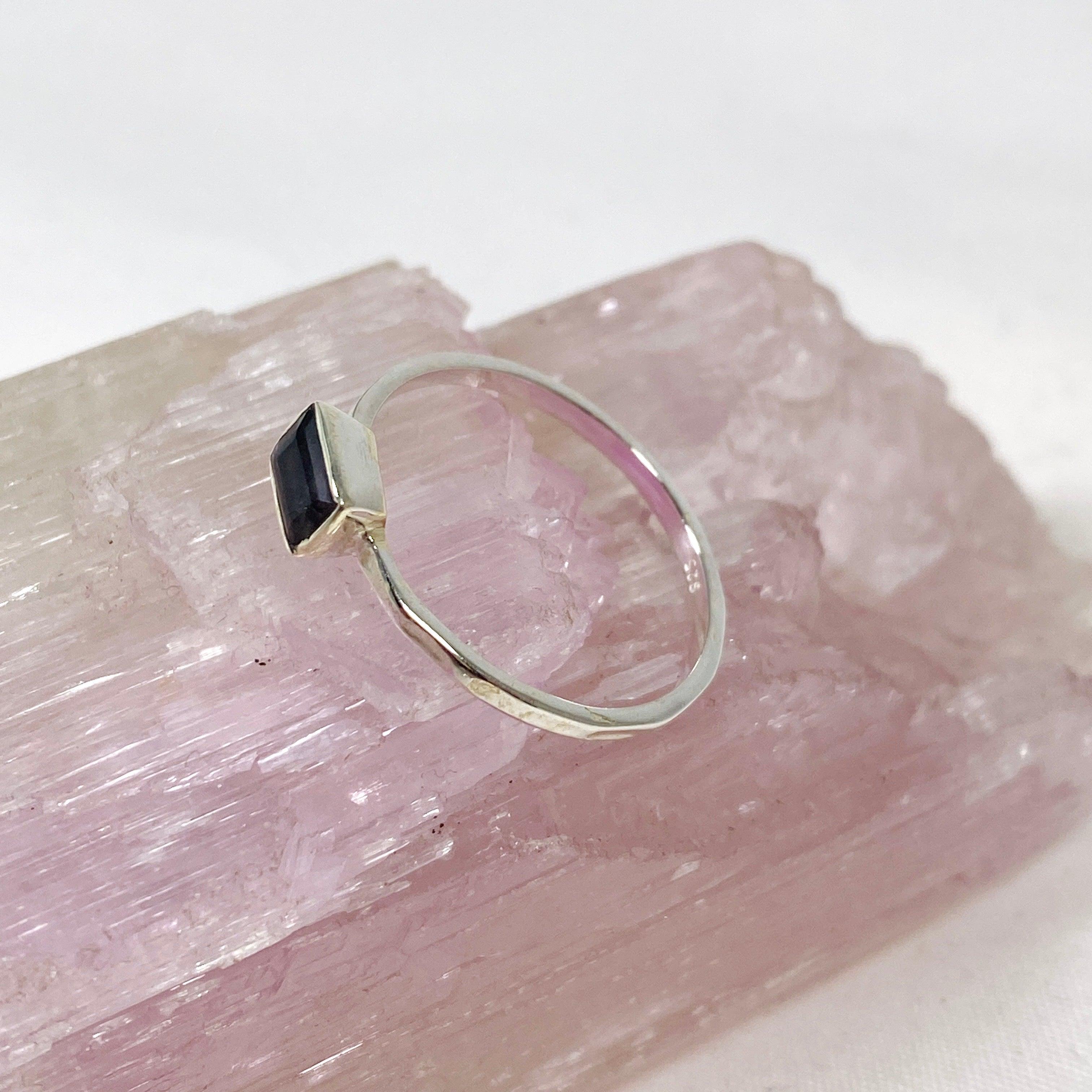 Iolite Rectangular Faceted Fine Band Ring R3793 IOL - Elegant Gemstone Jewelry for Women, Perfect for Weddings, Anniversaries & Special Occasions