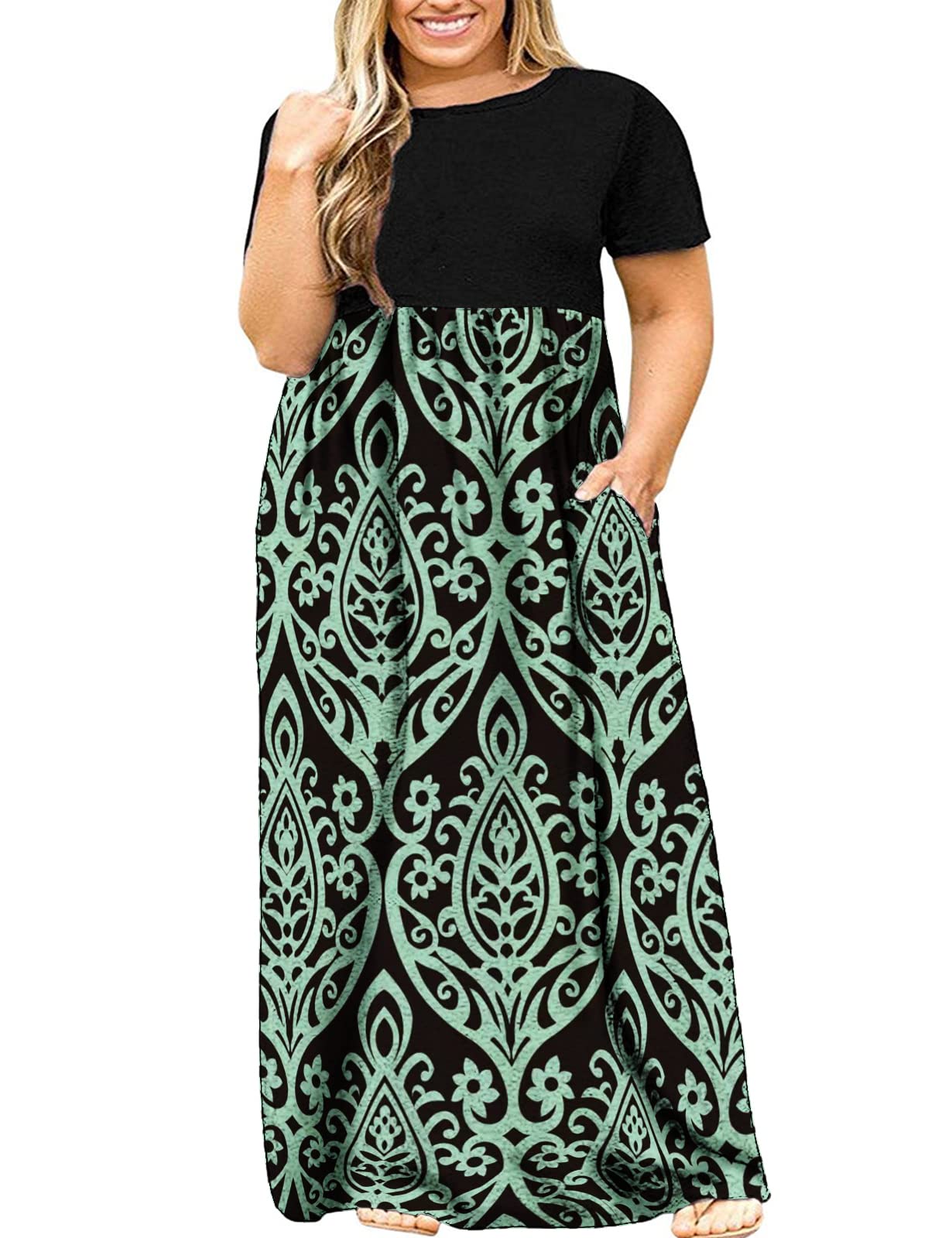 Kancystore Women's Plus Size Short Sleeve Maxi Dress with Pockets - Loose Casual Summer Dress for Beach, Vacation & Everyday Wear