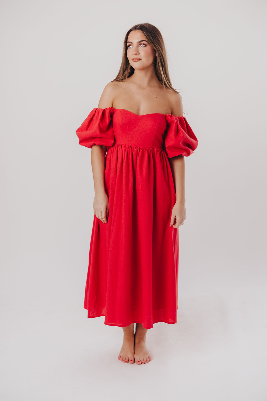 Hamilton Midi Dress in Red - Bump Friendly Maternity Dress (S-XL) | Flowy Summer Dress for Pregnancy, Baby Shower & Special Occasions