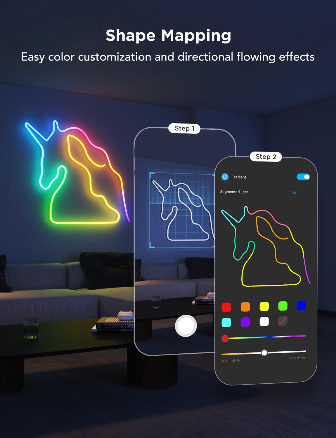 Govee RGBIC Smart LED Neon Rope Lights 16.4ft - Matter & Alexa & Google Assistant Compatible, DIY Custom Neon Strip Lighting for Bedroom, Wall Decor, Gaming Setup & Party Atmosphere - Soft Flexible White Light Strips