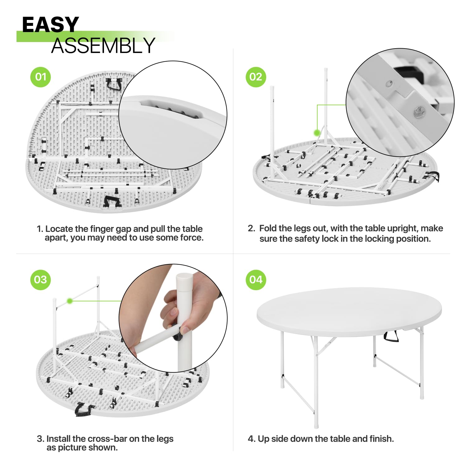 Magshion 60 Inch Round Folding Table - 5 Foot Foldable Plastic Table for Dining, Cards, Parties - Indoor & Outdoor Use - Perfect for Weddings, Events, Picnics & BBQs - White
