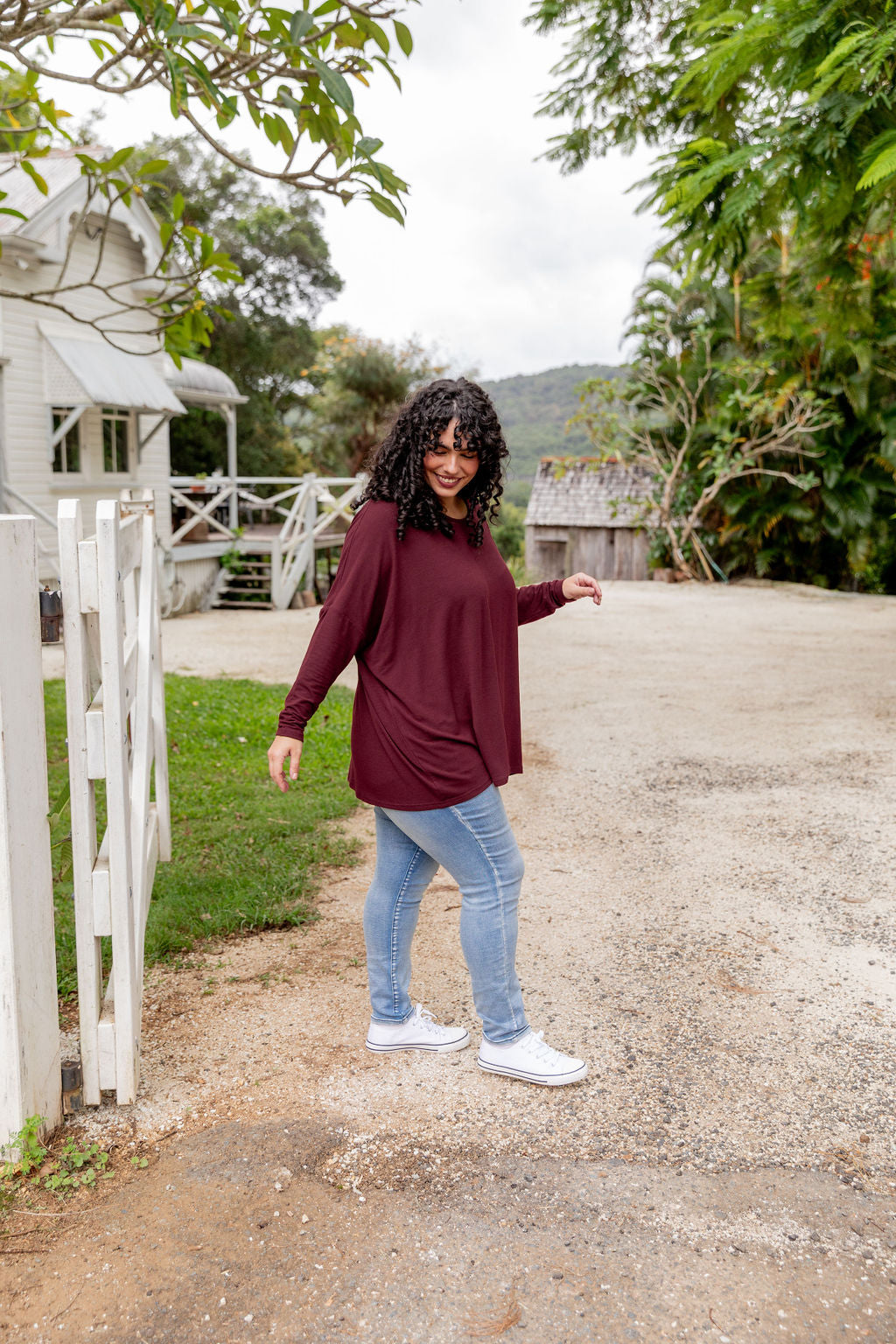 Harlow Knit Top Women's Long Sleeve Merlot Wine Red Pullover Sweater - Perfect for Fall Layering, Office Wear & Casual Outfits