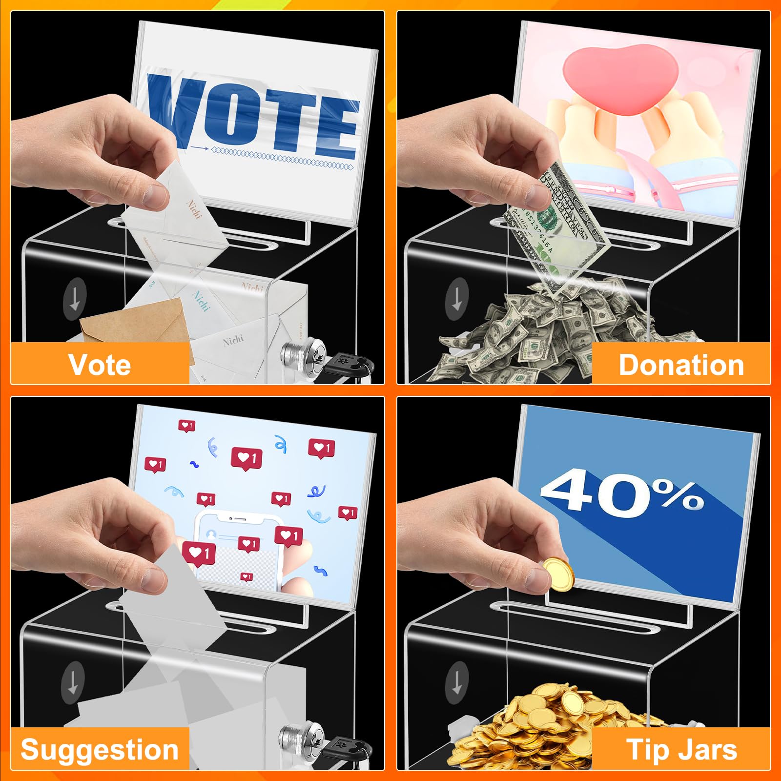 Lockable Donation Box with Sign Holder - Clear Ballot Box for Fundraising, Raffles, Voting & Tips | Perfect for Schools, Events, Restaurants & Charity Drives
