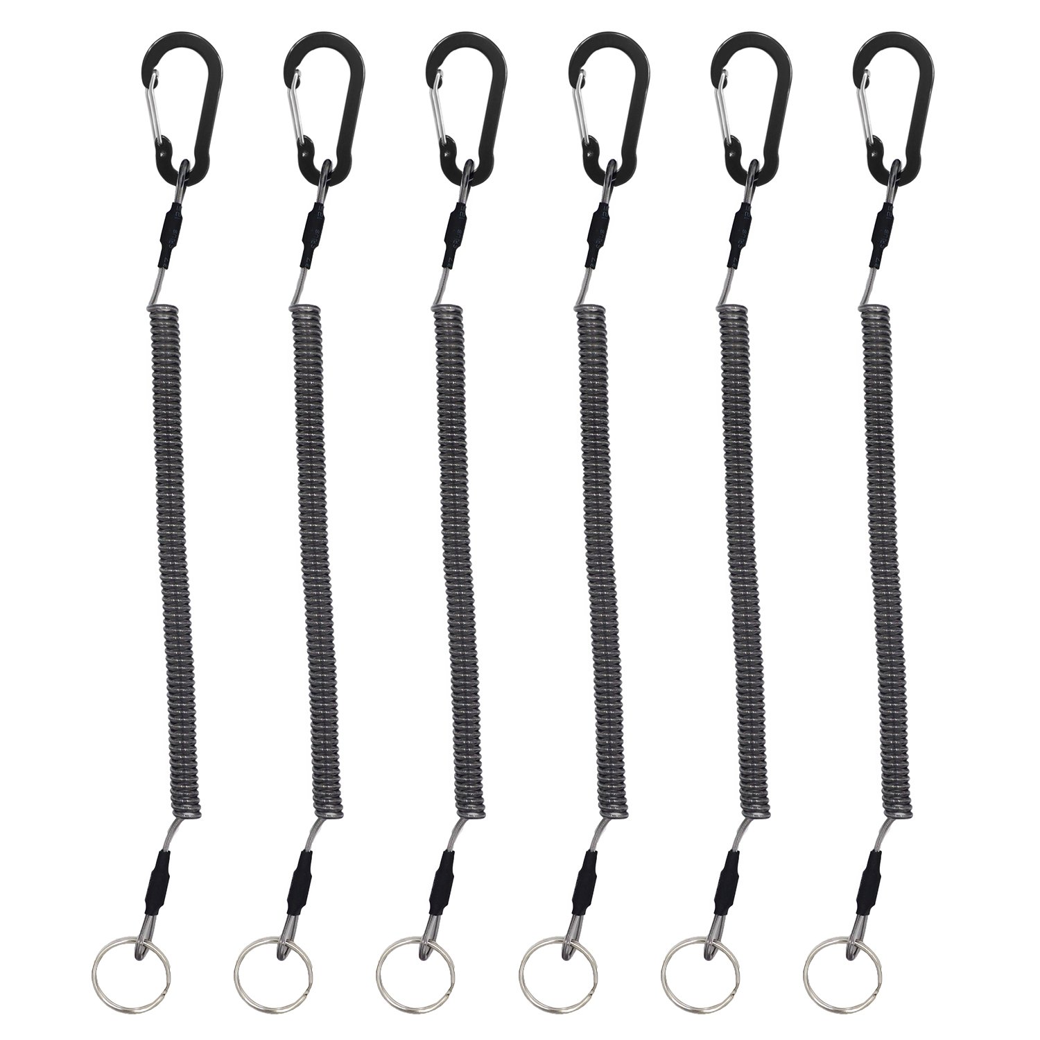 Lix&Rix Stretchy Coiled Key Lanyards for Kayak Fishing - Retractable Tool Leash for Pliers & Equipment (Black/Blue/Green/Red/Yellow/Silver) 4-6 Pack - Secure Gear While Boating, Camping & Outdoor Adventures