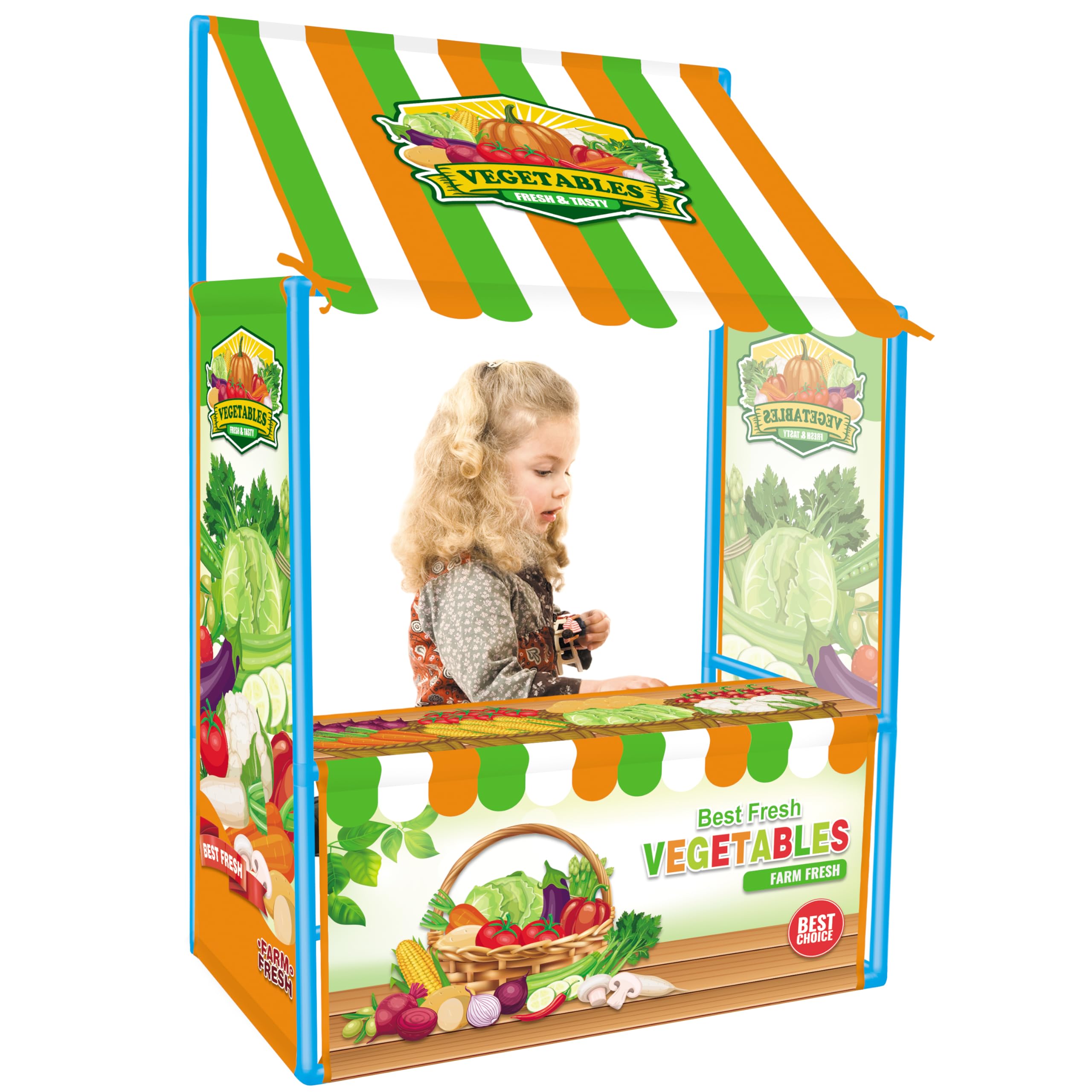 Kids Farmers Market Playhouse Tent - Vegetable Store Pretend Play Stand for Boys & Girls | Indoor & Outdoor Imaginative Role Play Toy