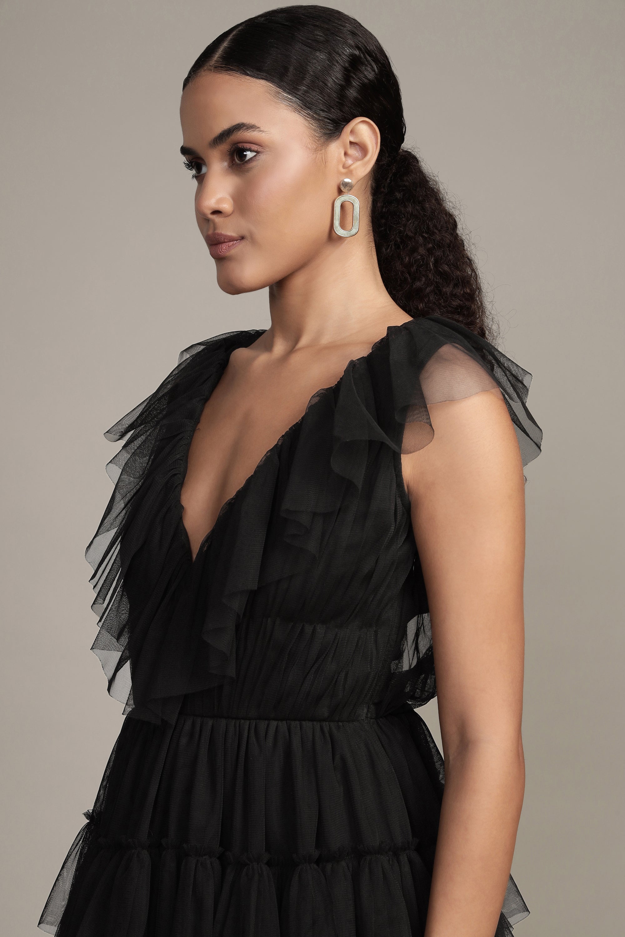 Elegant Black Tulle Maxi Dress for Women - Alexandra Style Formal Gown for Prom, Evening Party & Special Occasions