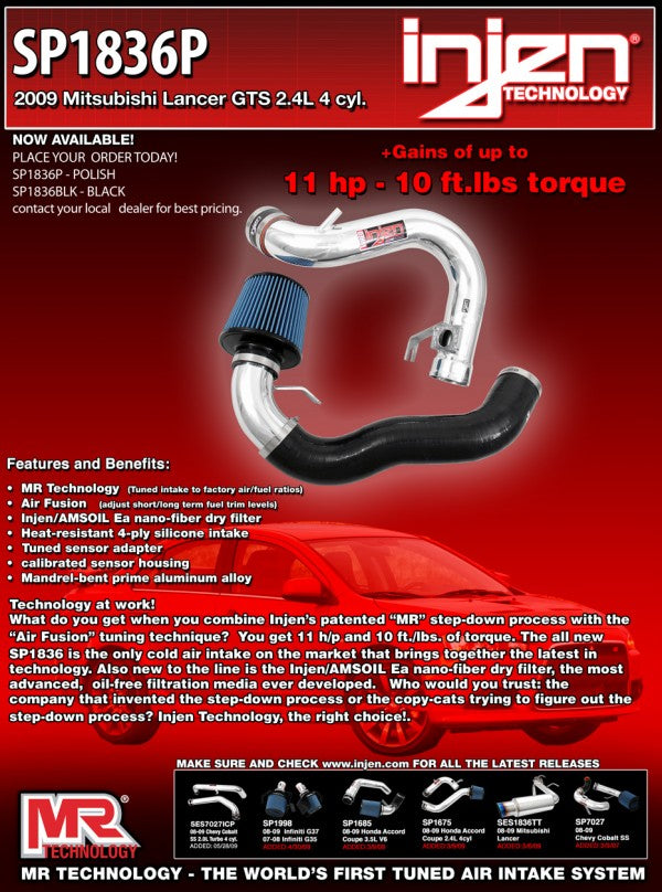 2009-2011 Mitsubishi Lancer GTS 2.4L SP Series Polished Aluminum Cold Air Intake System - High Performance Air Filter Upgrade for Better Acceleration & Fuel Efficiency - Perfect for Street Racing & Daily Driving