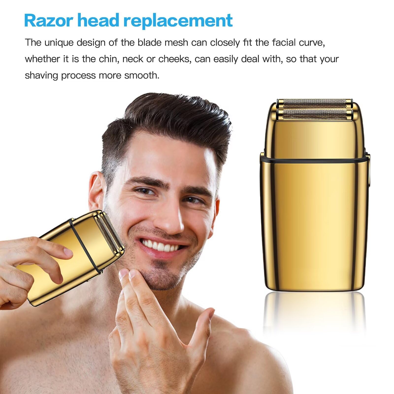 2-Pack Replacement Shaving Heads & Blades Compatible with BaBylisPRO FXFS2G/FXFS2 Single-Stick Shaver - Gold Foil & Cutter Set - Perfect for Men's Daily Grooming & Travel Shaving Needs