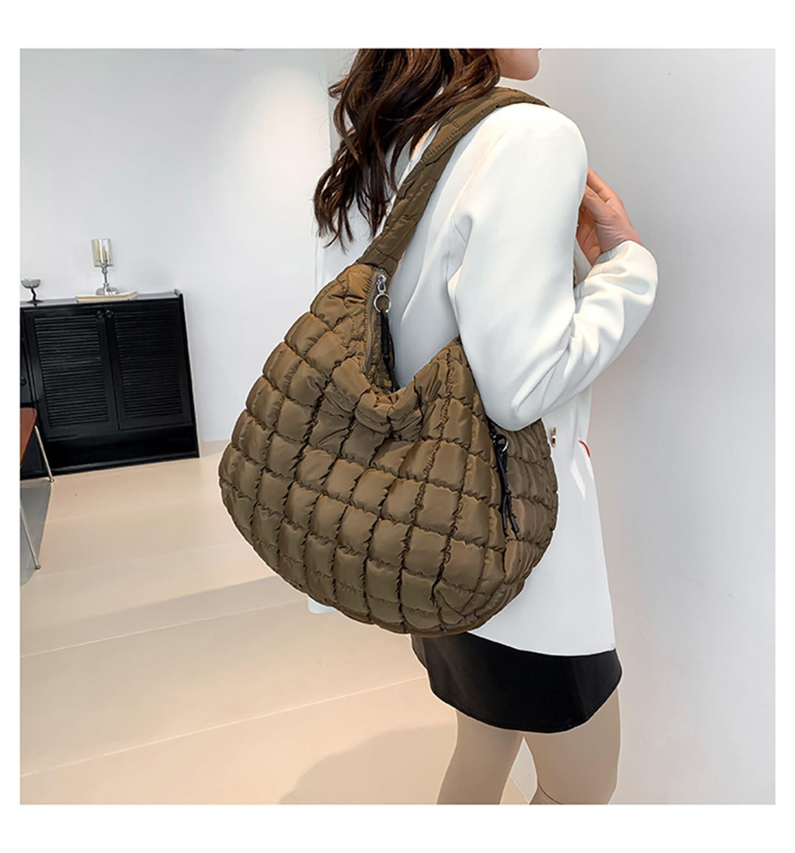 Quilted Tote Bag for Women - Large Puffer Crossbody Shoulder Bag, Lightweight Soft Carryall Handbag for Work, Travel & Shopping