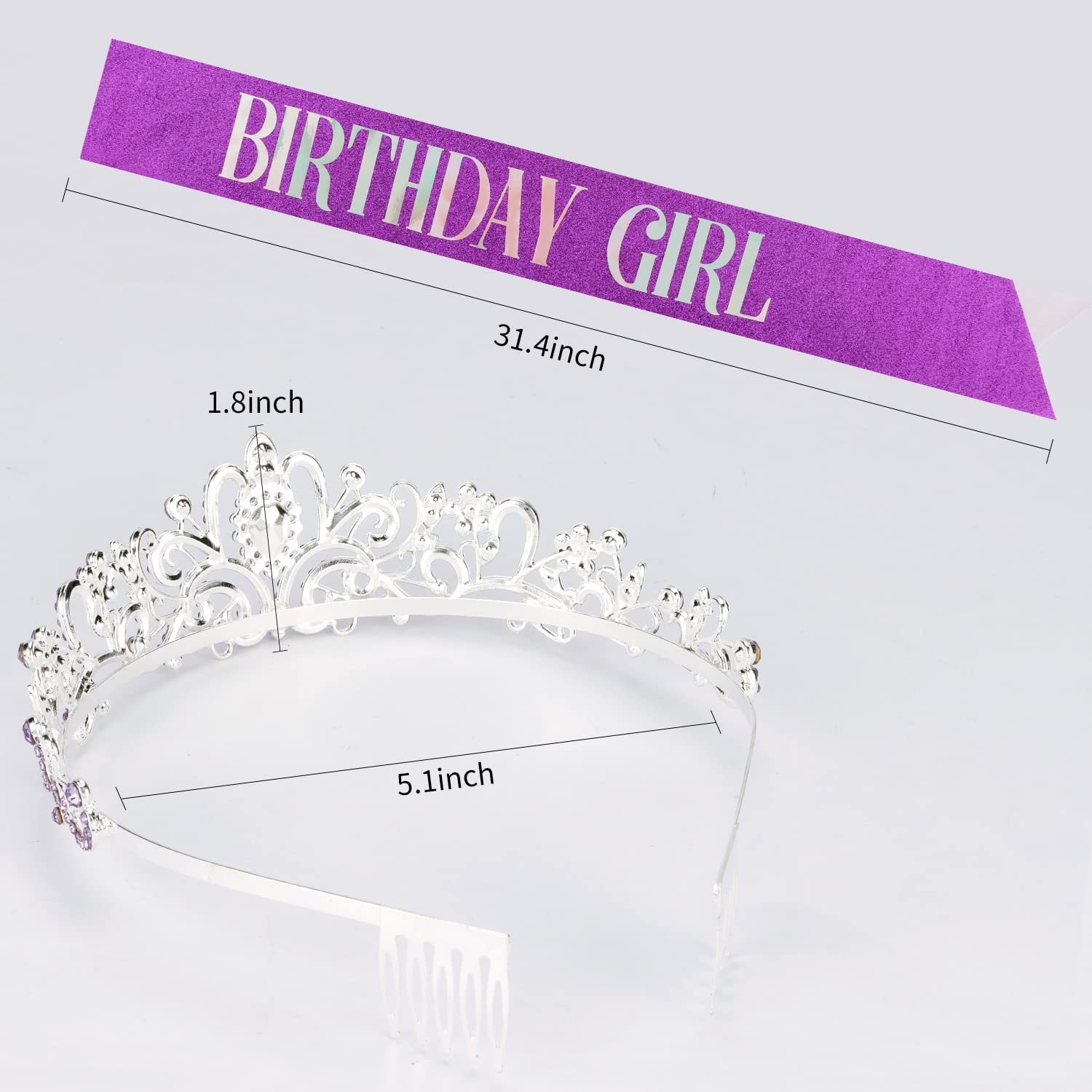 Elegant Purple Crystal Tiara & Birthday Girl Sash Set for Women - Sparkling Birthday Crown & Sash Combo for Women & Girls - Perfect Birthday Gift, Bridal Accessory & Wedding Party Decor - Great for Birthday Parties, Bachelorette Events & Special Celebrations