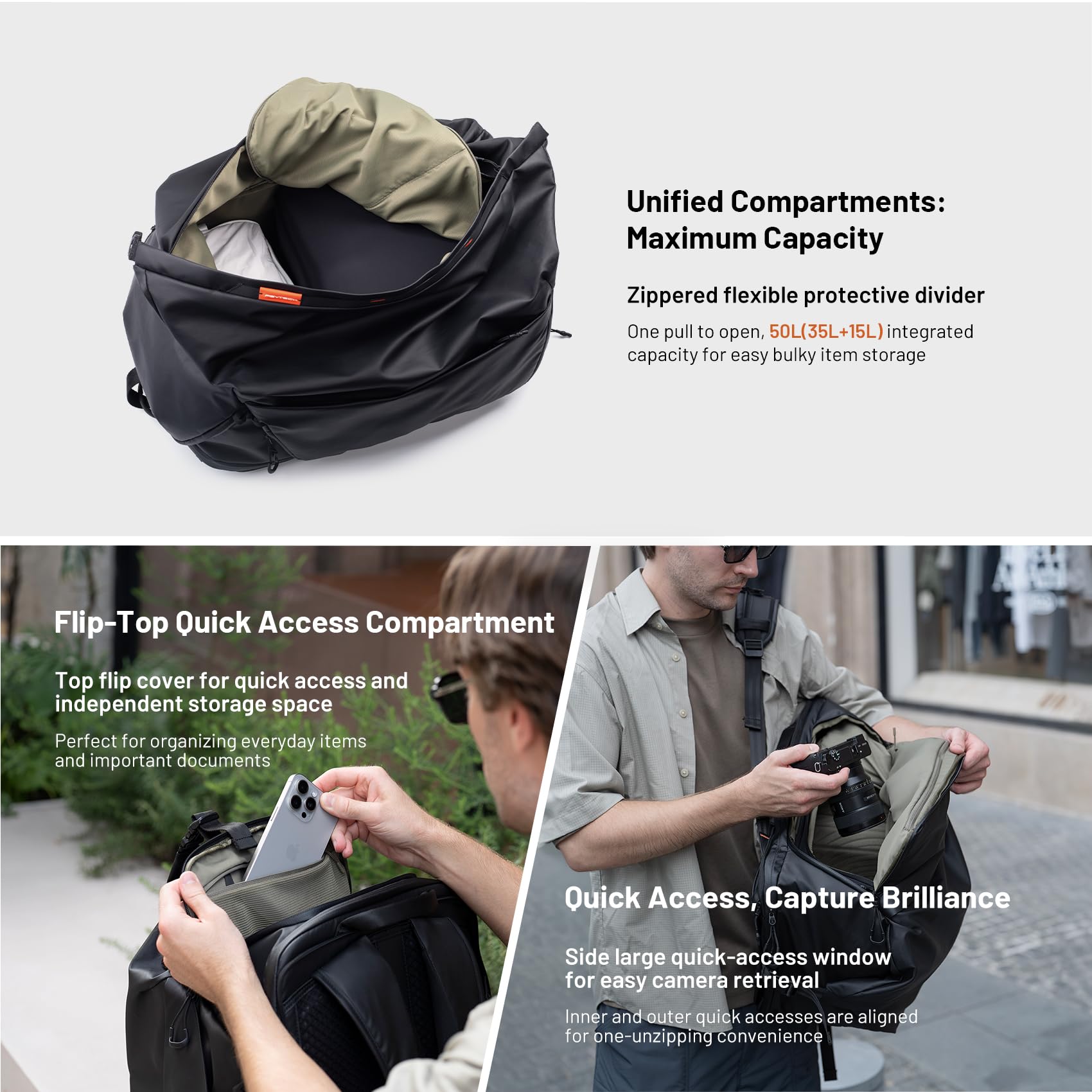 PGYTECH OneMo 35L Travel Backpack - Waterproof Camera Backpack for Photographers & Travelers - DSLR Hiking Backpack Compatible with Canon, Nikon, Sony & DJI Drones - Laptop Compartment Fits 16