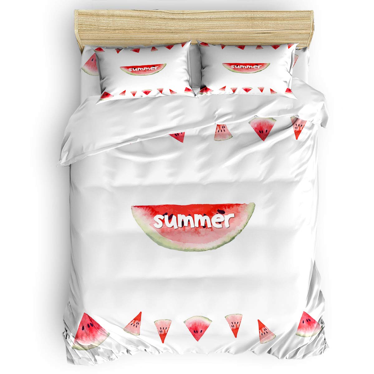 Summer Watermelon Print Duvet Cover Set - 4 Piece Full Size Bedding Set with 1 Duvet Cover, 1 Flat Sheet & 2 Pillowcases - Lightweight Microfiber for Cool Comfort - Perfect for Summer Bedrooms, Guest Rooms & Dorm Decor