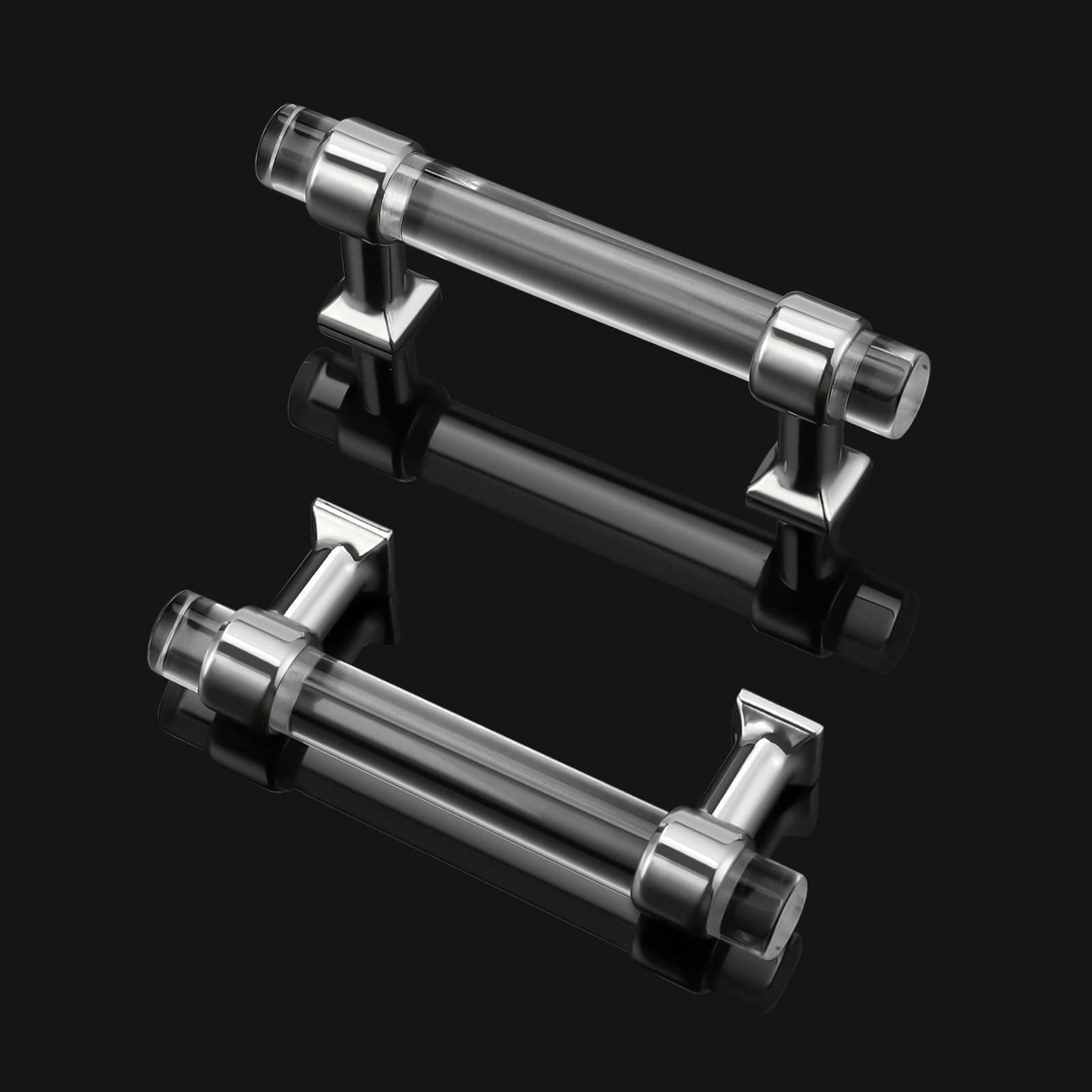 30 Pack 3 Inch Hole Center Kitchen Cabinet Handles - Polished Chrome Zinc Alloy with Clear Acrylic Knobs for Bathroom & Kitchen Cabinets - Perfect for Modern Home Renovation and DIY Cabinet Upgrades