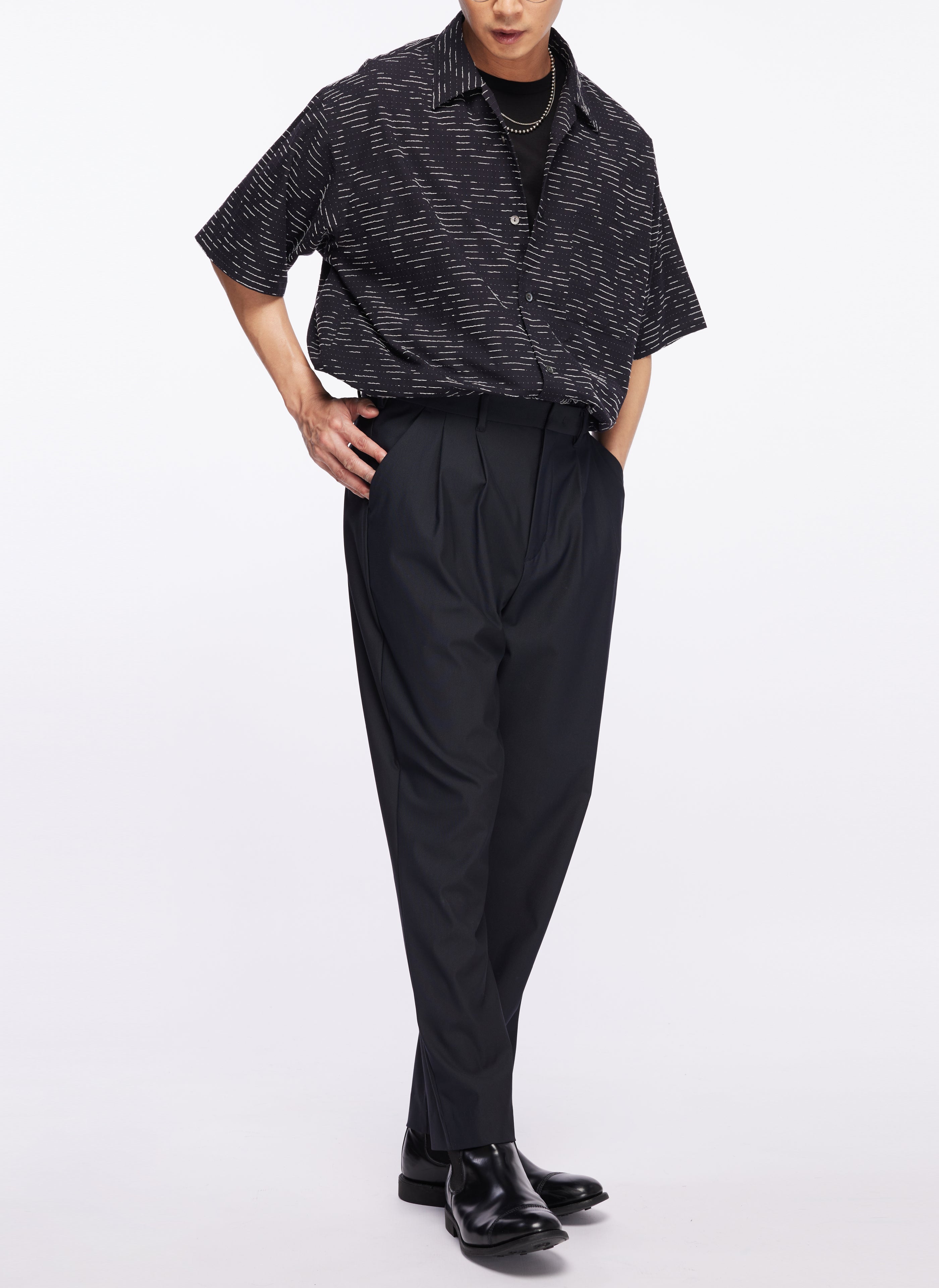 Premium Albini Cotton Jacquard Short Sleeve Open Collar Shirt for Men - Breathable Summer Casual Wear for Office & Outdoor Activities