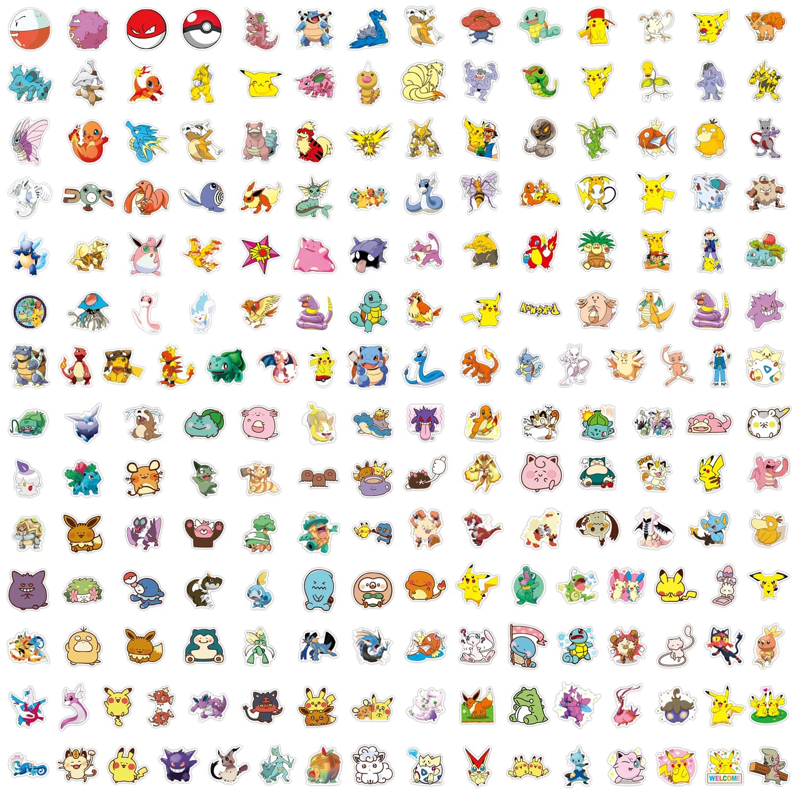 200Pcs Cute Anime Cartoon Poke Stickers - Vinyl Waterproof Decals for Laptops, Computers, Luggage & Water Bottles - Perfect for Teens & Adults Scrapbooking, DIY Crafts & Gift Wrapping