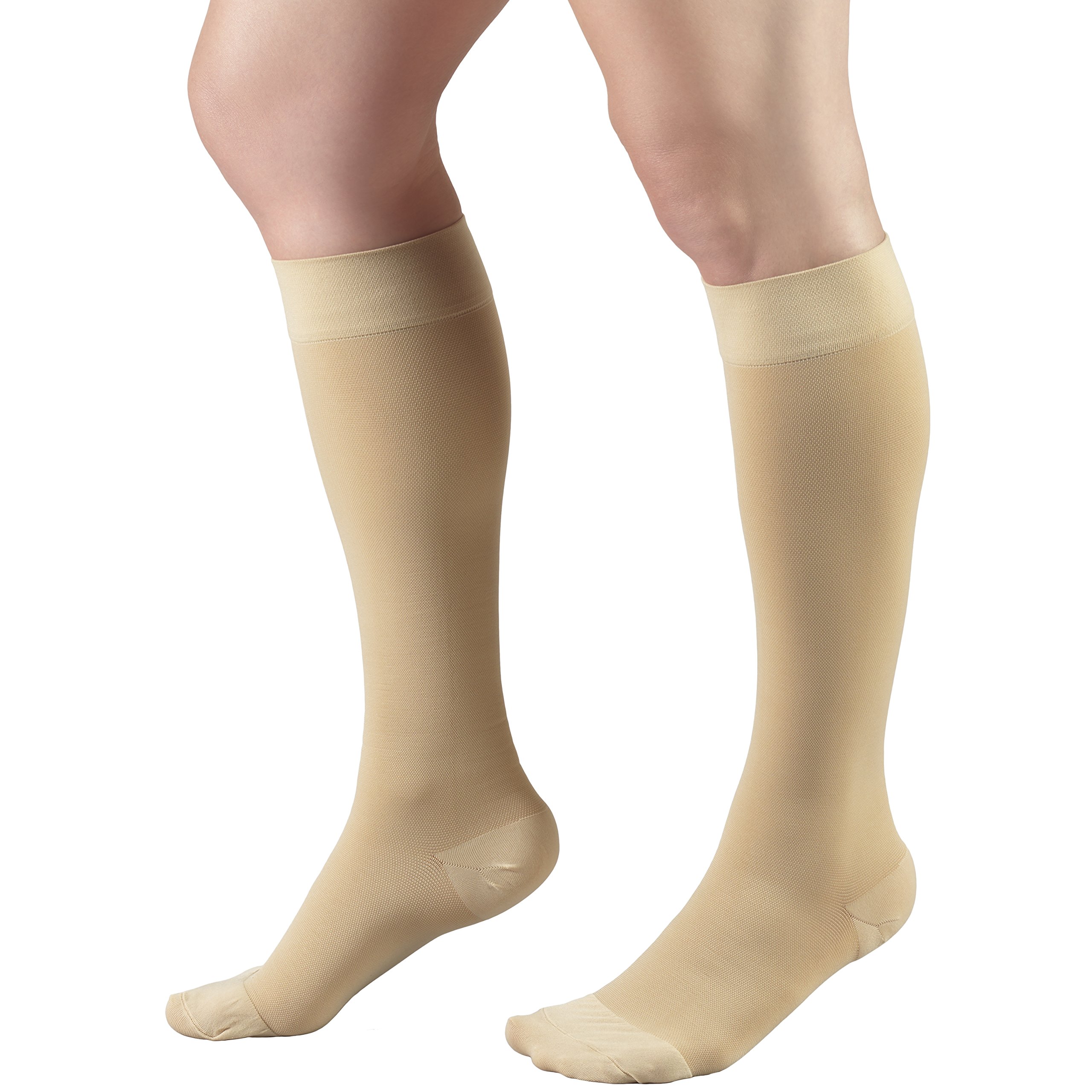 Truform 20-30 mmHg Compression Socks for Men & Women - Knee High Support Stockings with Closed Toe - Beige Small Size - Ideal for Circulation, Varicose Veins & Travel Comfort