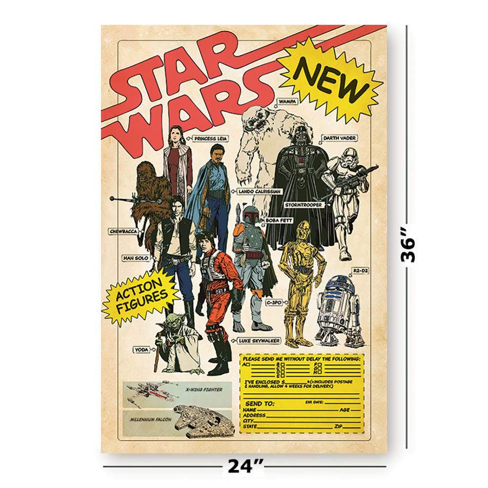Star Wars Movie Poster 24x36 Inches - Darth Vader, Han Solo & Luke Skywalker Action Figures Wall Art - Includes Clear Poster Hanger - Perfect for Bedroom, Game Room & Movie Theater Decor