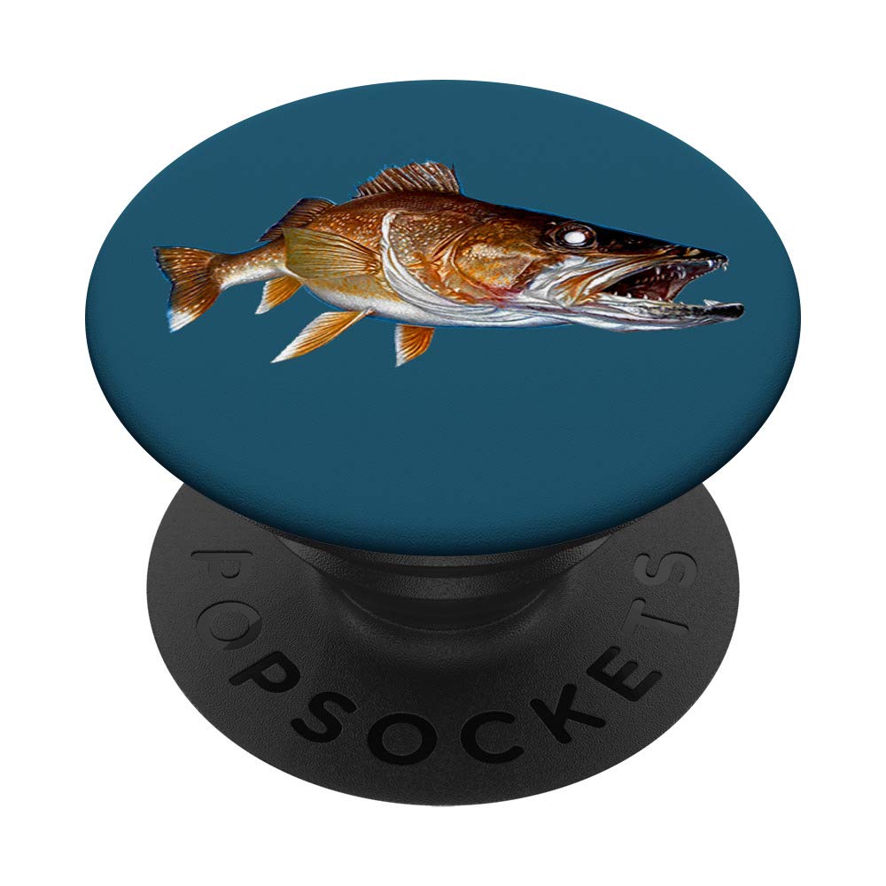 Wildlife Fish Art Walleye Fishing Apparel - Fisherman PopSockets Swappable PopGrip for Phone & Tablet - Perfect for Anglers & Outdoor Enthusiasts