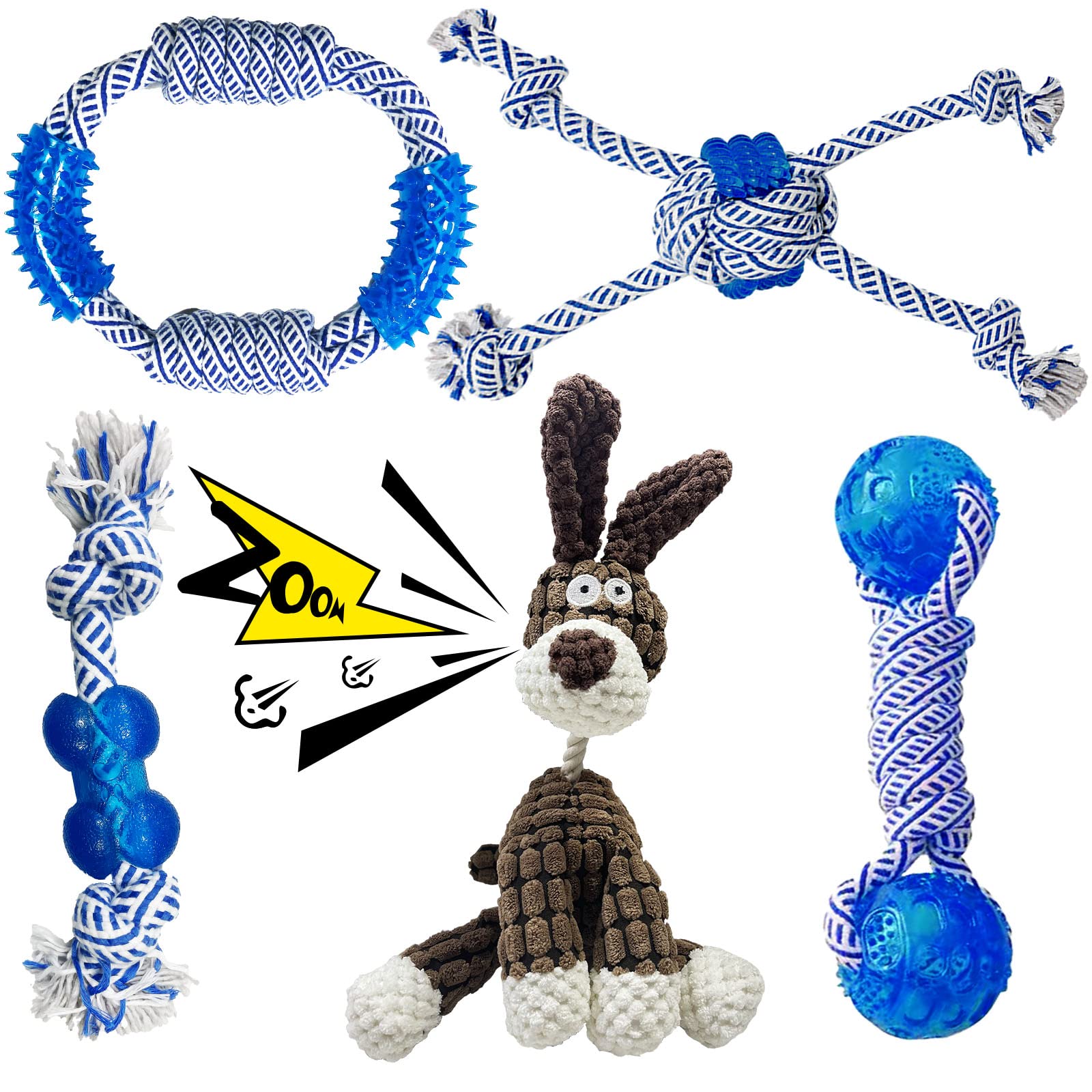 **LWBMG 5 Pack Indestructible Dog Rope Chew Toys – Durable Puppy Teething Toys for Small, Medium & Large Dogs – Tug of War & Boredom Relief – Convex Cotton Rope & Rubber Design – Perfect for Playtime, Training & Dental Health**
