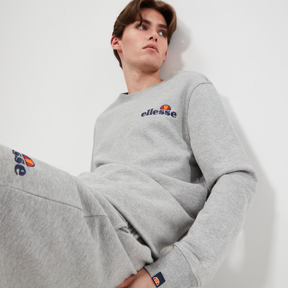 Ellesse Men's Fierro Crew Grey Sweatshirt - Comfortable Casual Pullover for Gym, Running & Everyday Wear