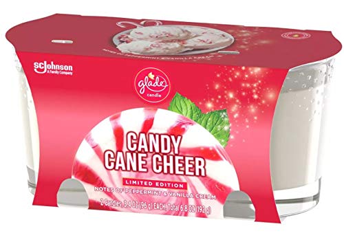 Glade Essential Oil Jar Candles - 2 Pack Air Freshener Scented Candles (3.4oz, Candy Cane Cheer) | Home Fragrance for Living Room, Bedroom & Bathroom