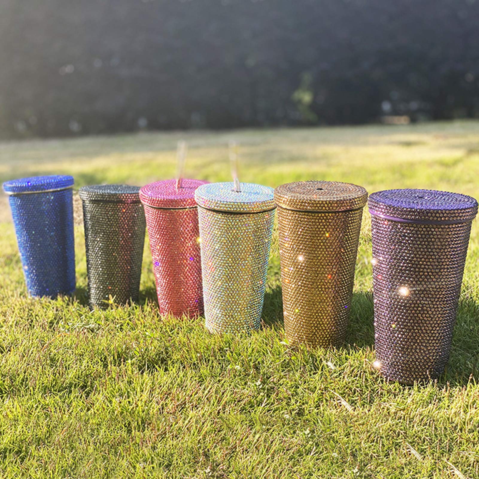 Walbest 17oz Glitter Tumbler with Lid & Straw - Stainless Steel Rhinestone Bling Cup for Cold Drinks & Coffee - Cute Sparkly Travel Mug for Women - Perfect for Office, Gym & Outdoor Activities