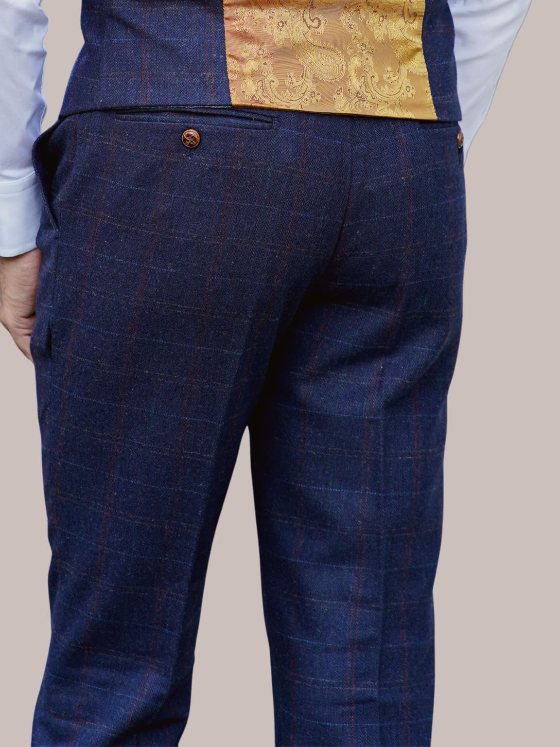 Barucci Bruno Men's Vintage Navy Tweed Trousers - Classic Slim Fit Dress Pants for Business Casual & Formal Occasions