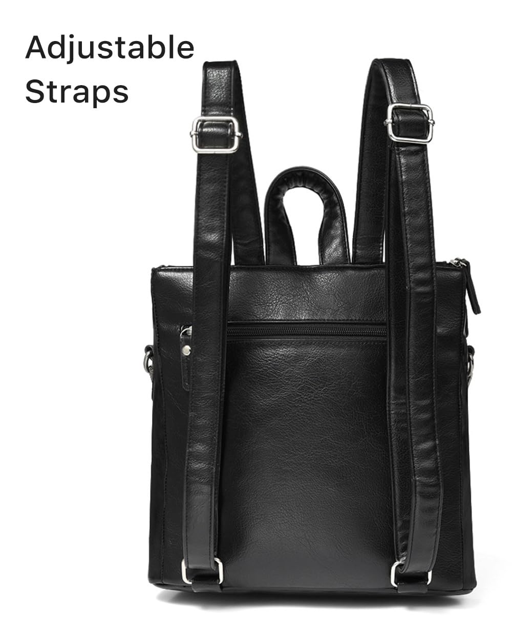 Nollia Women's Black Leather Mini Backpack - Adjustable Strap Daypack for Travel & Work