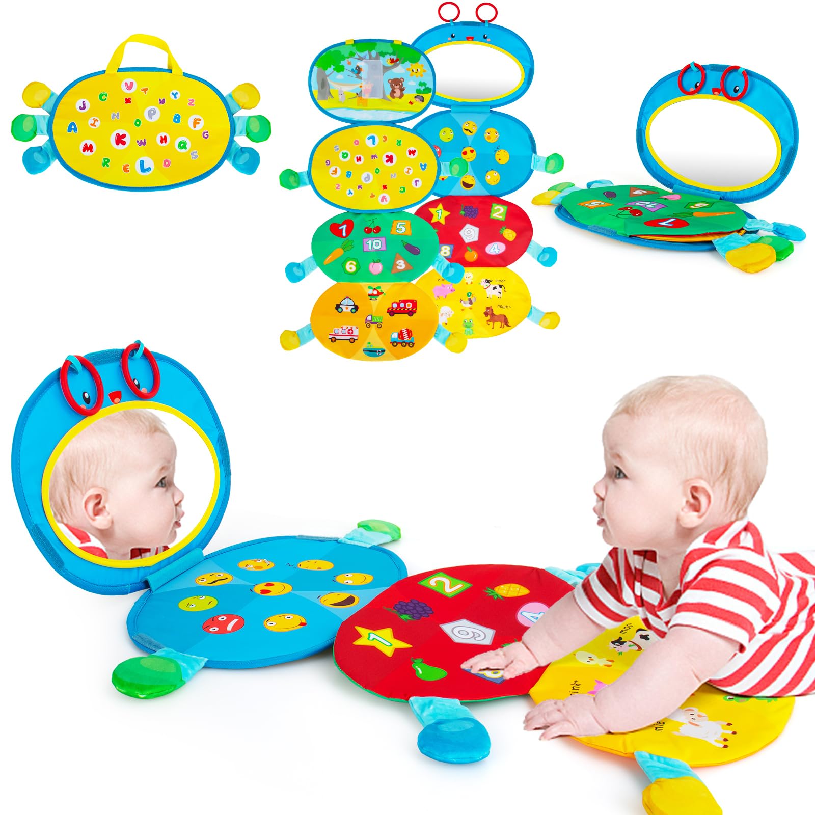 High Contrast Baby Mirror & Crinkle Toys for Tummy Time - Sensory Learning & Brain Development for Newborns 0-6 Months - Perfect Infant Toys for 3-6 Month Olds - Great Gift for Baby Showers & Early Childhood Development