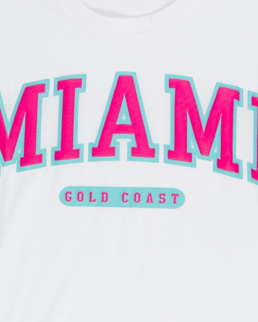 Classic White PINK Miami Travel T-Shirt - Soft Cotton Vintage Style Tee for Vacation, Beach & Summer Outfits