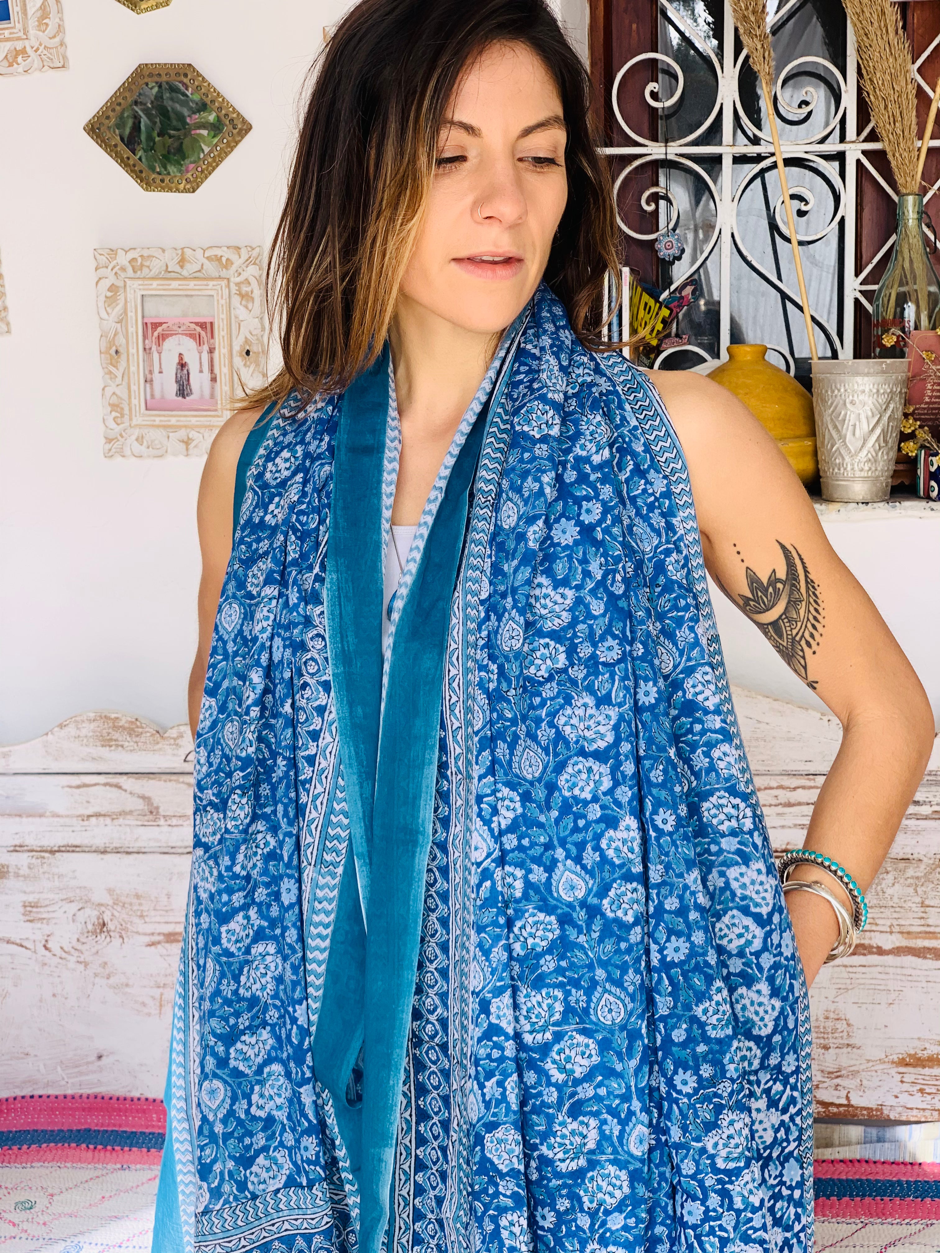 Stylish Block Print Cotton Sarong Pareo Shawl - New Collection for Beach, Pool, and Summer Fashion