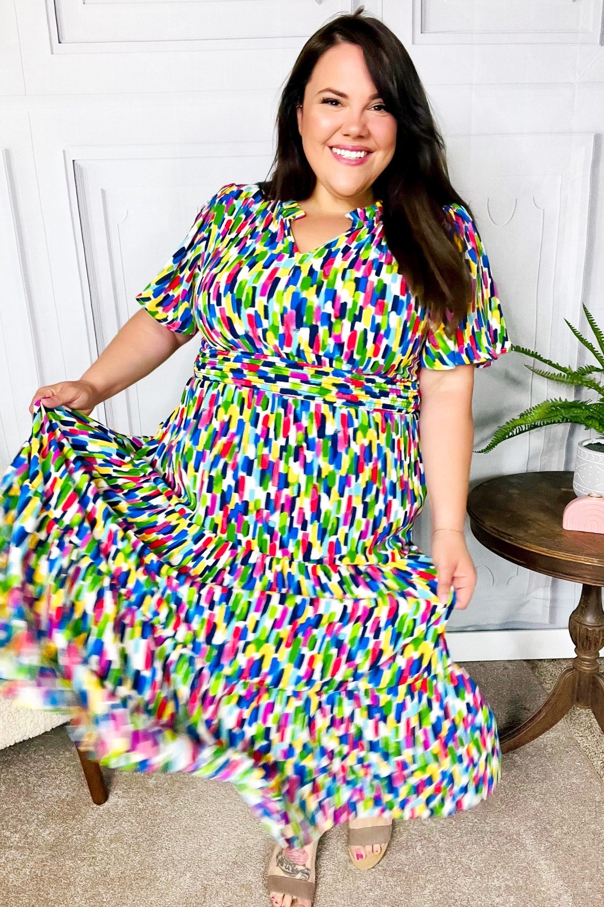 All For You Navy Multicolor Abstract Print Smocked Waist Maxi Dress | Women's Flowy Summer Beach Dress for Vacations & Outdoor Parties