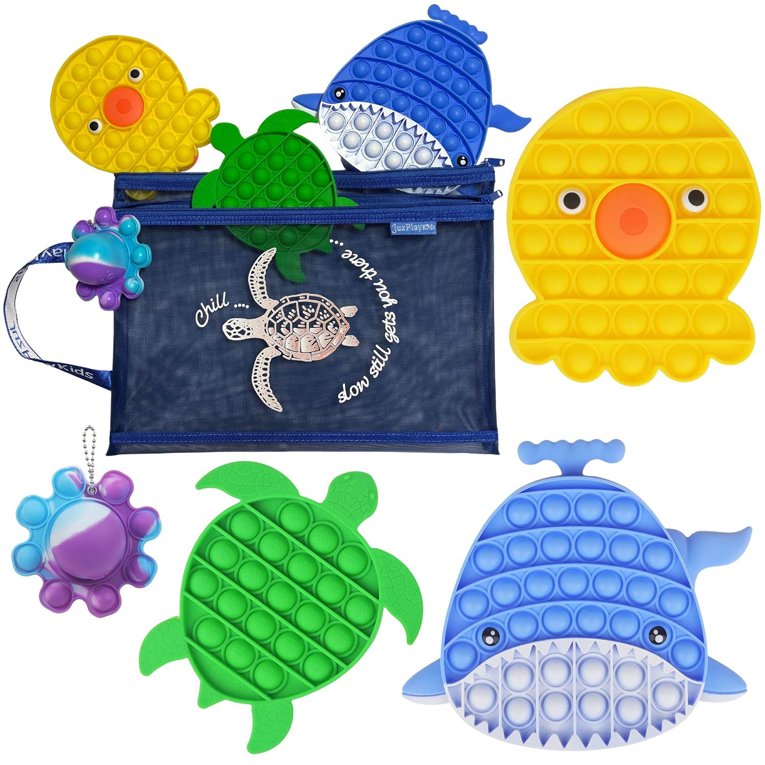 Push Pop Bubble Sensory Fidget Toy Pack - Stress Relief Flipping Turtle, Octopus & Whale Poppers - Autism & Special Needs Toys for Kids & Adults - Perfect for Anxiety Relief, Classroom Focus & Office Relaxation