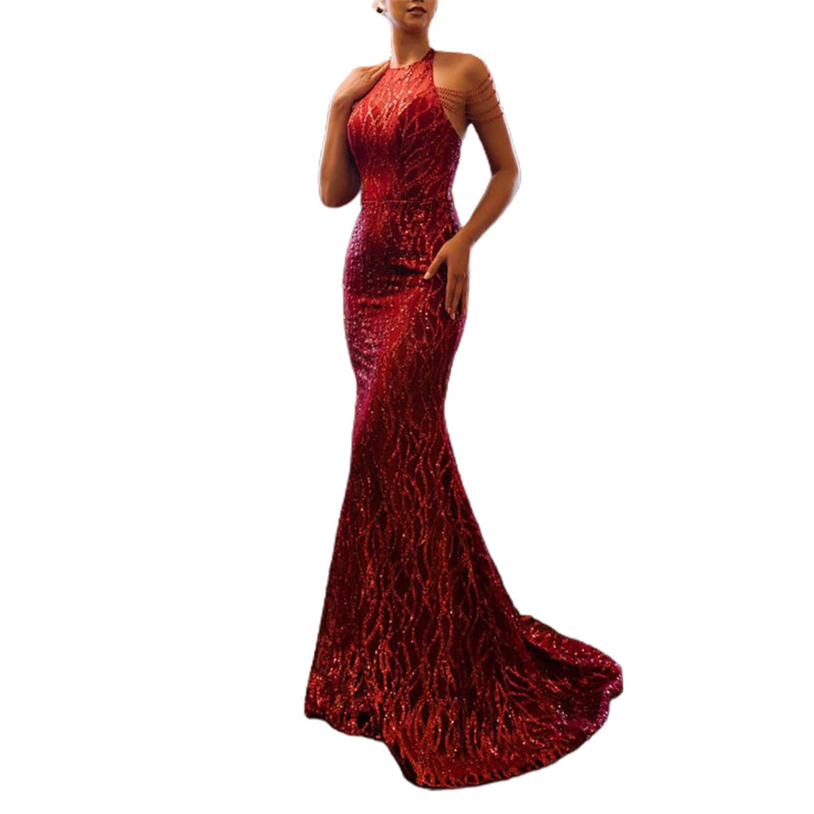 Hislaves Women's Elegant Sequin Halter Strapless Bodycon Dress - Formal Evening Gown for Wedding, Prom, Cocktail Party & Special Occasions
