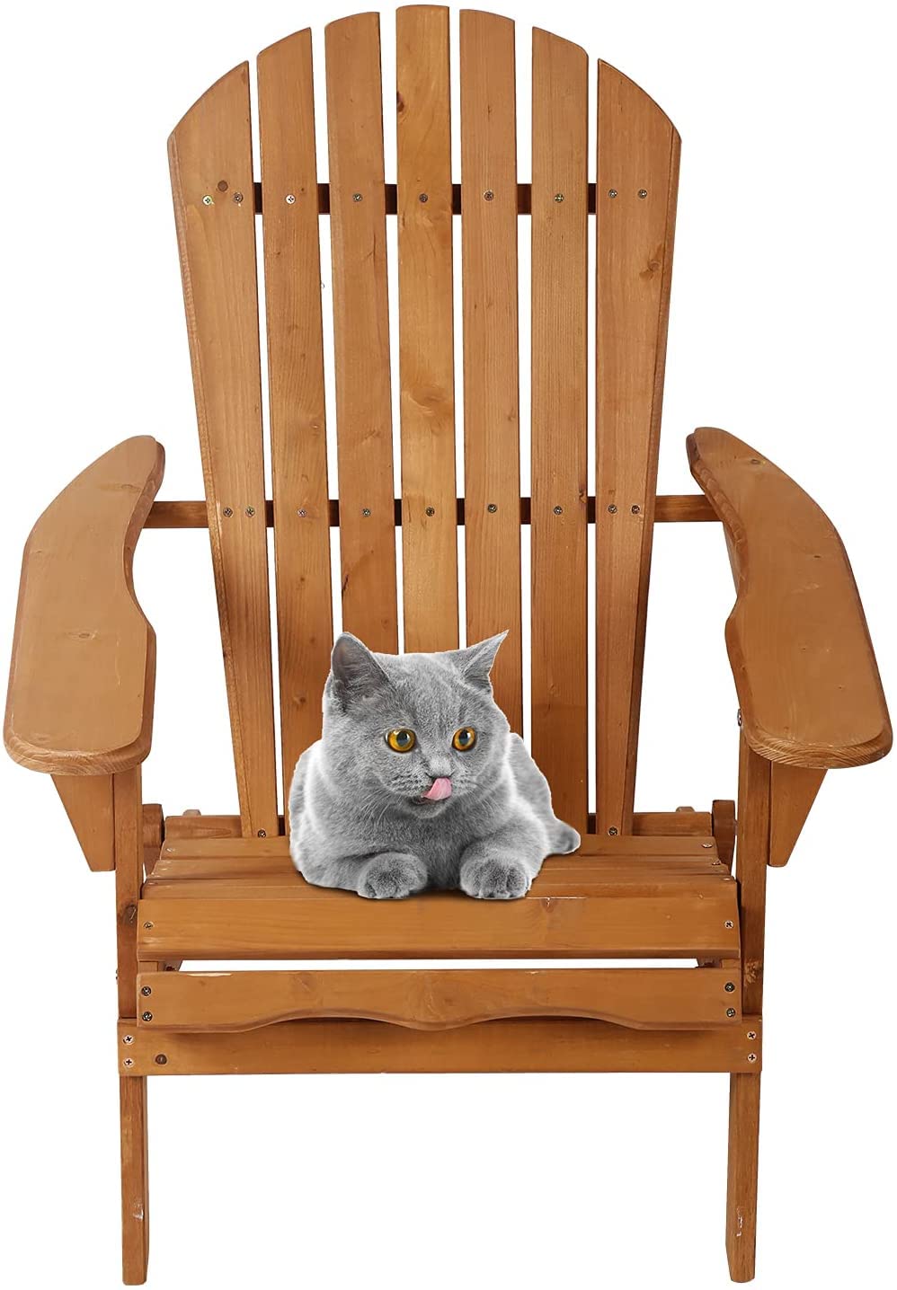 Premium Folding Wooden Adirondack Chair - All-Weather Outdoor Lounge Chair for Patio, Garden, Fire Pit & Lawn - Natural Wood Accent Furniture for Relaxing & Entertaining