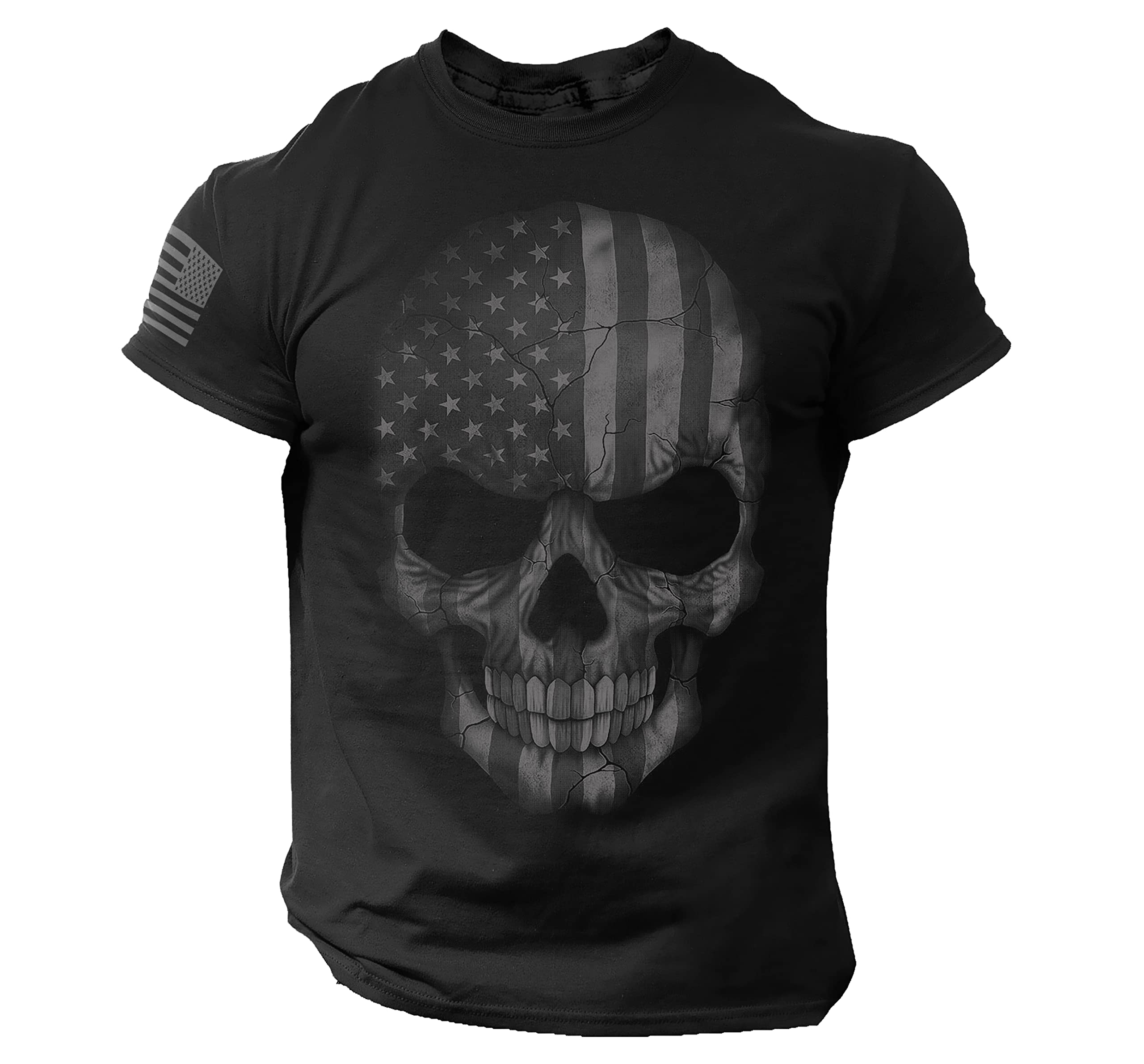 Patriotic USA Flag Skull T-Shirt for Men - Biker & Gym Workout Tee - Perfect for 4th of July, Motorcycle Rides & Fitness Training