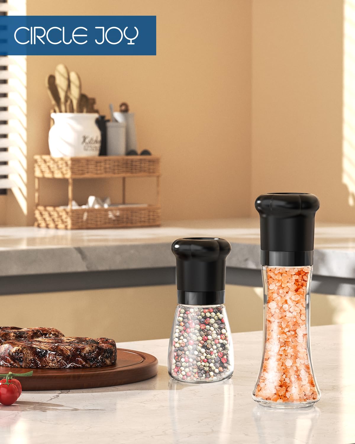 Premium Manual Pepper Grinder - Professional Chef Spice Mill with Ceramic Blades, Adjustable Coarseness & BPA-Free 180ml Glass Container - Ideal for Kitchen, Dining Table & Gourmet Cooking - Short Black Refillable Pepper Shaker