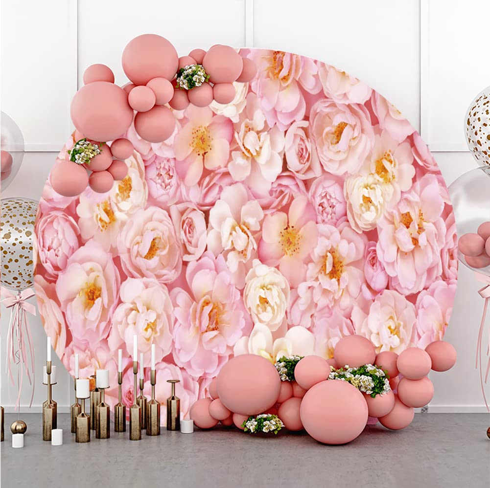 Yeele 7.5x7.5ft Pink Rose Floral Round Backdrop - Realistic Simulation Flower Wall Photography Background for Wedding, Bridal Shower, Birthday Party, Photo Booth Props - Perfect for Indoor/Outdoor Events, Baby Showers & Social Media Photos